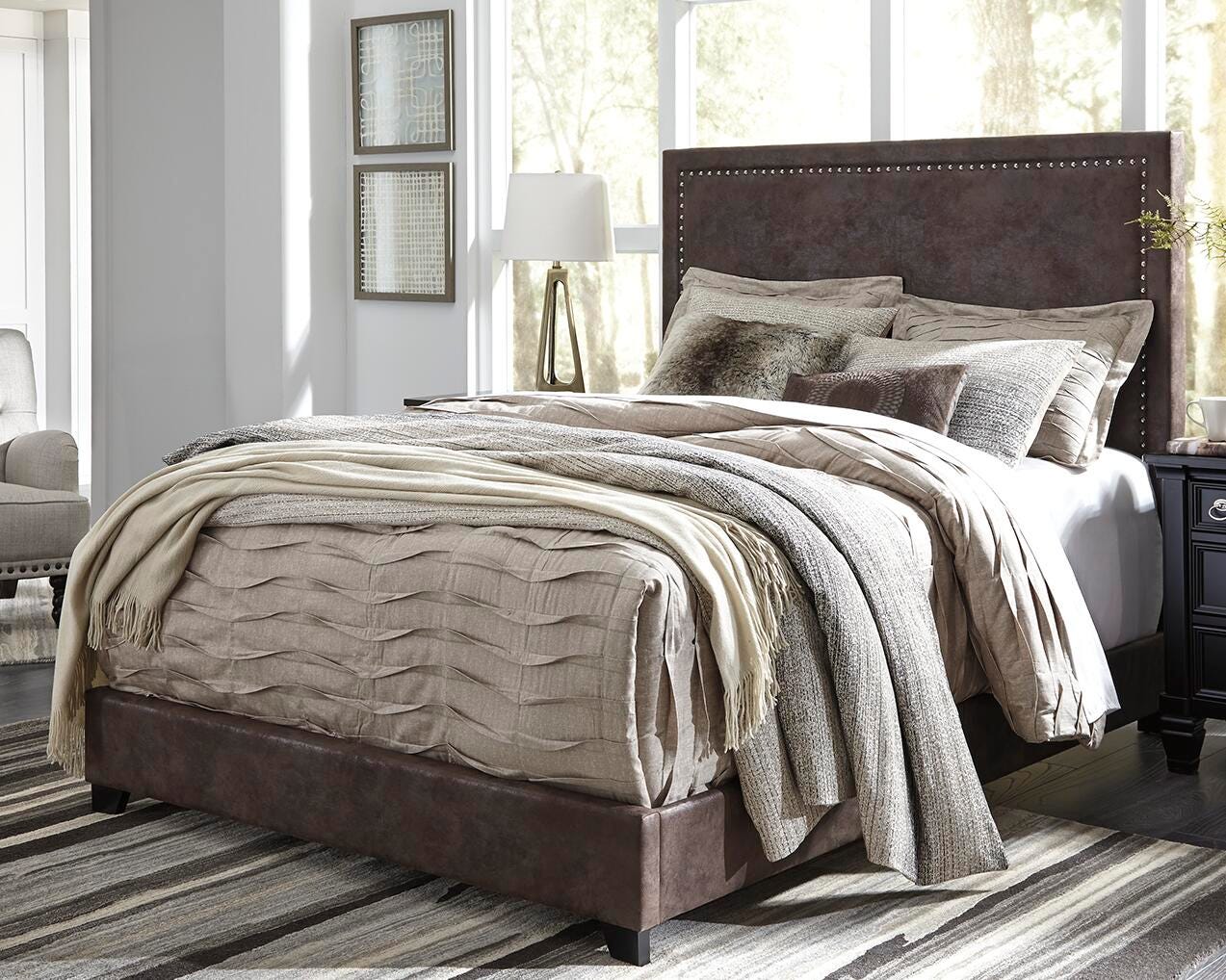 Dolante Queen Upholstered Bed with 8&rdquo; Memory Foam Mattress, Brown, large