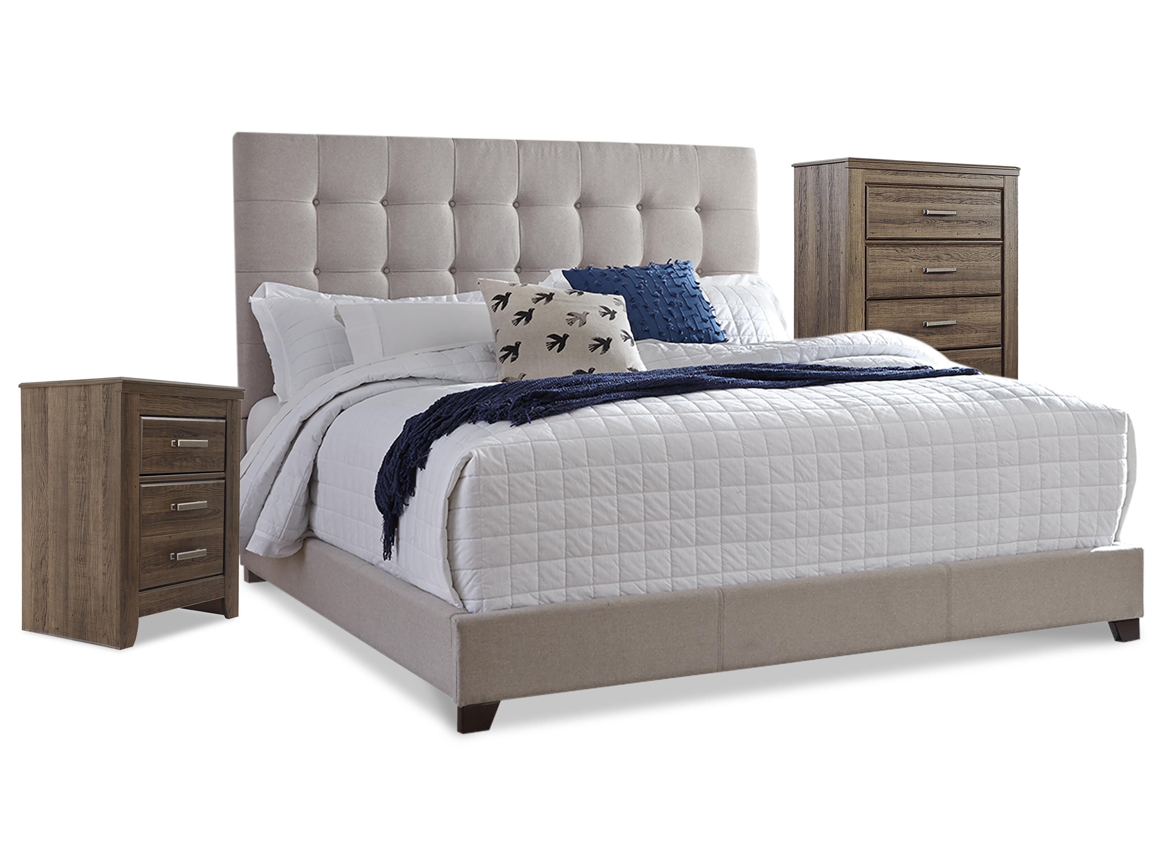 Cama tapizada Queen Dolante con cómoda y mesita de noche - image 1