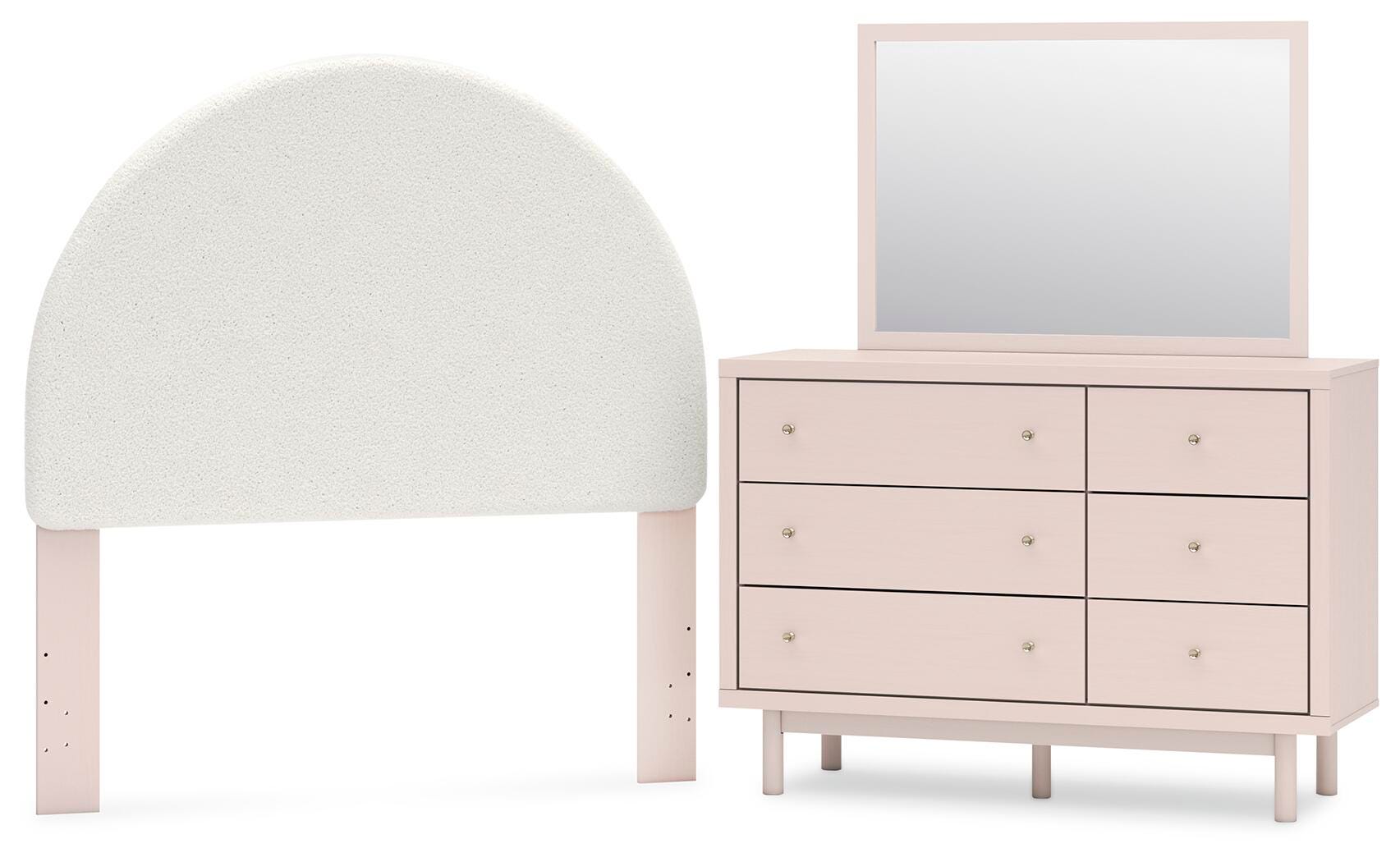 Wistenpine Full Upholstered Panel Headboard, Dresser and Mirror - image 1