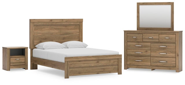 Zanbrook Queen Panel Bed with Mirrored Dresser and Nightstand
