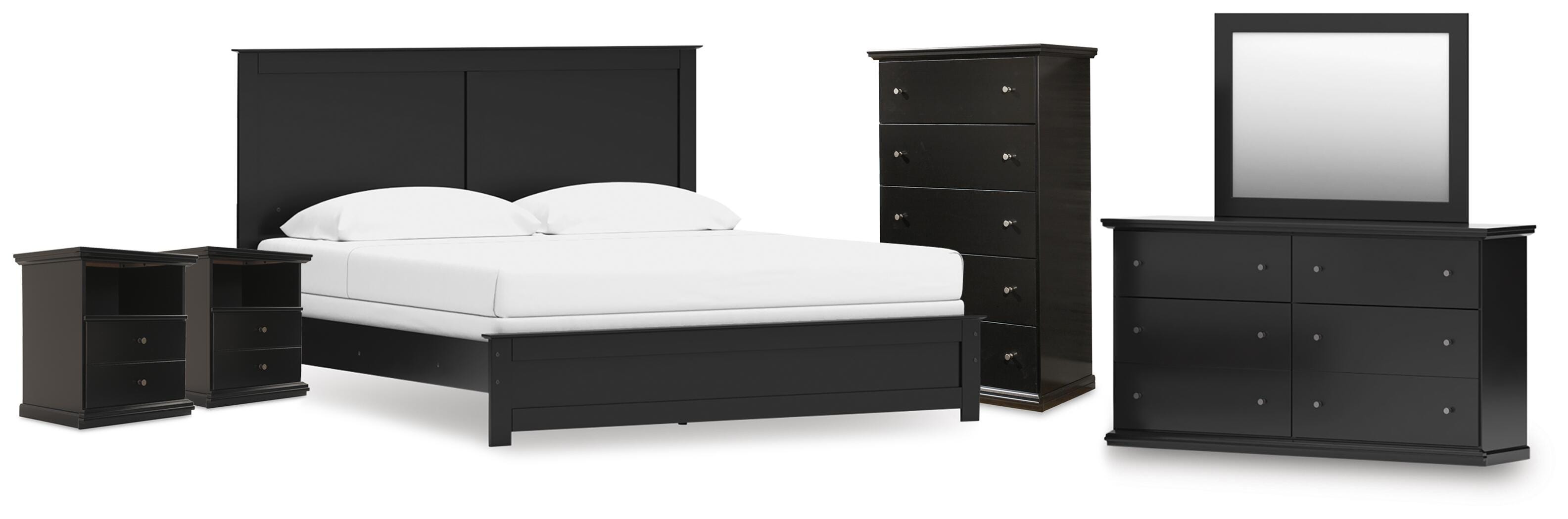 Cama Panel King Maribel, Cómoda, Espejo, Chifonier y 2 Mesitas de Noche - image 1