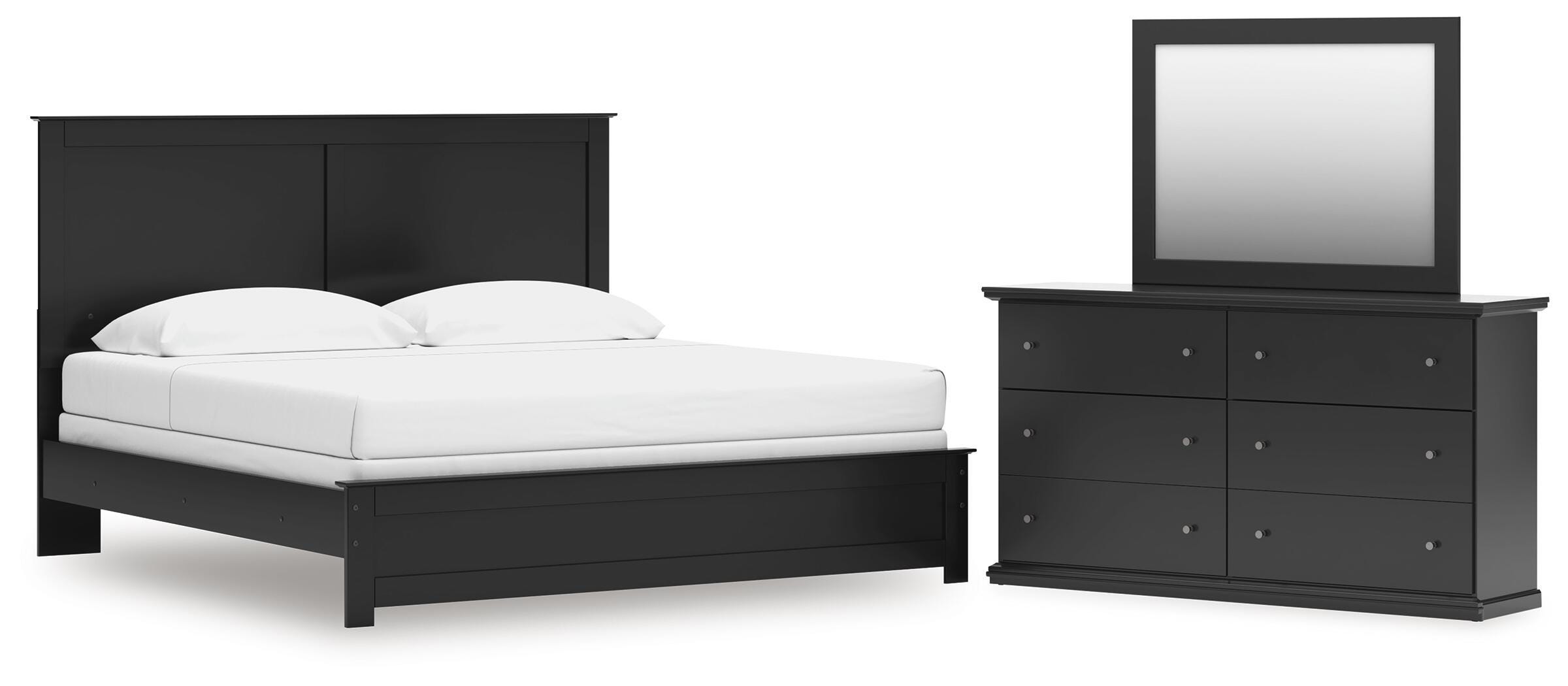 Cama con paneles Maribel King con cómoda y espejo - image 1