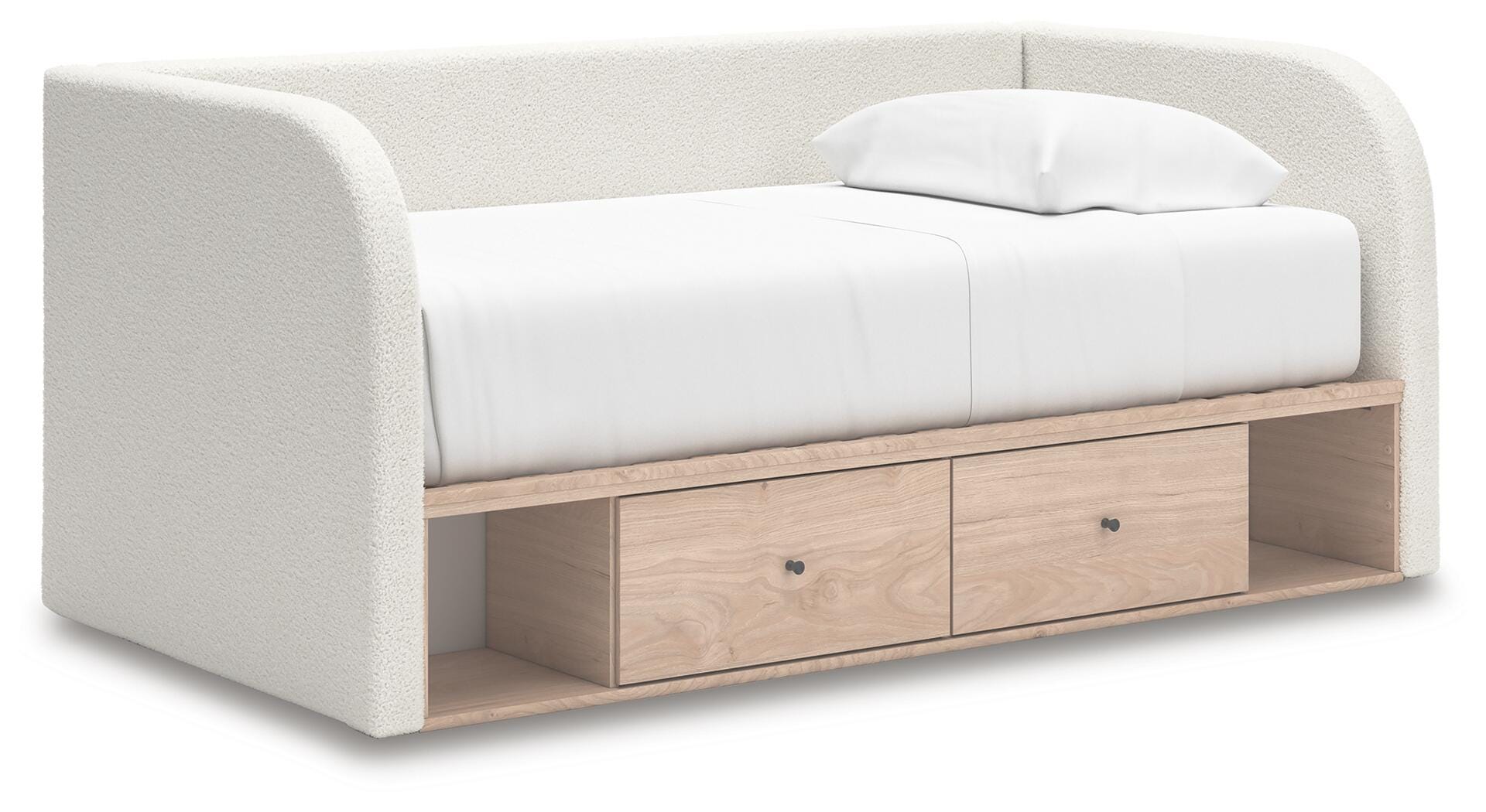 Shapella Twin Upholstered Day Bed with Storage, Tan/White, large