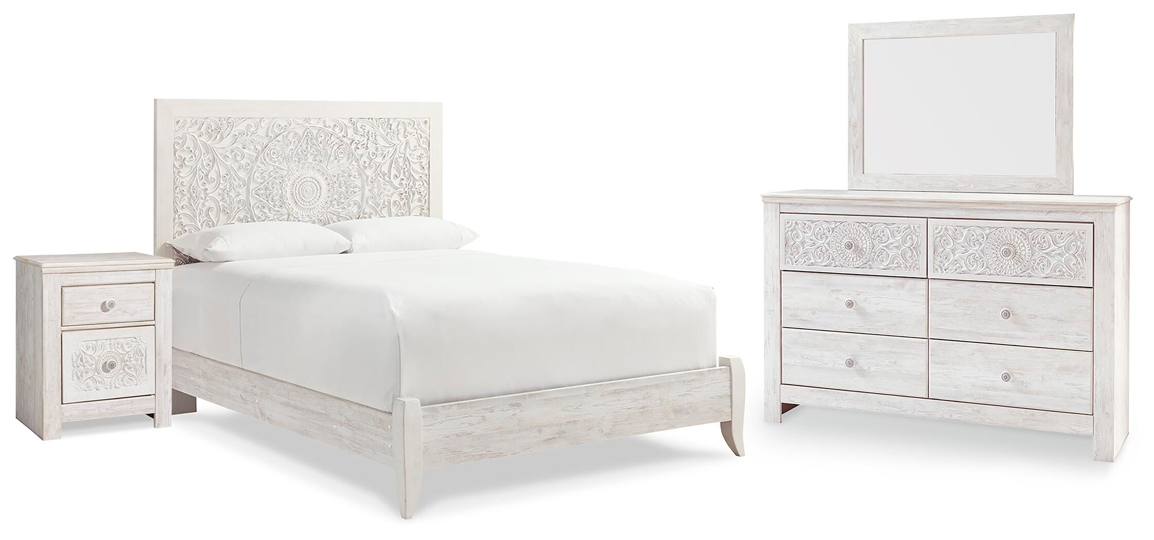 Cama de panel Queen Paxberry, cómoda, espejo y mesita de noche - image 1