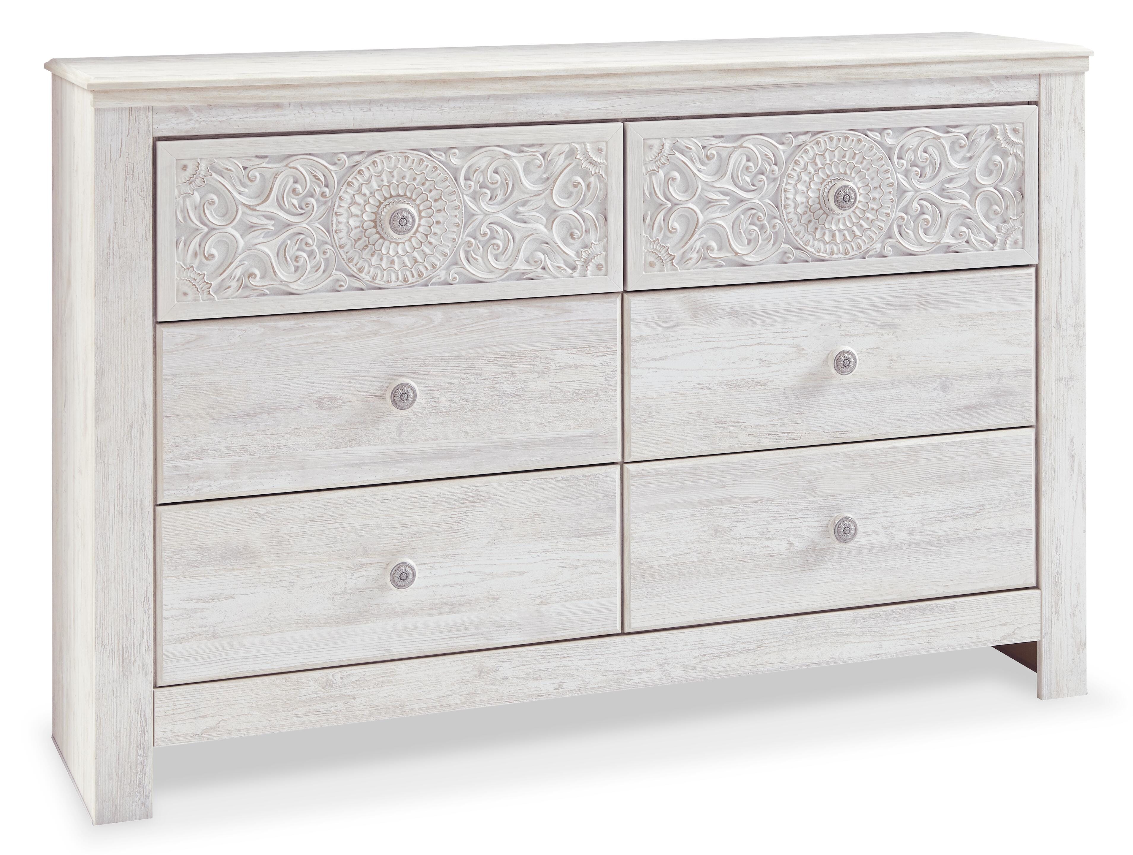 Paxberry Queen Panel Bed with Dresser, Whitewash, large
