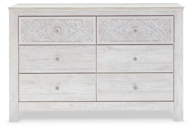 Paxberry 6 Drawer Dresser with Medallion Detail, Whitewash