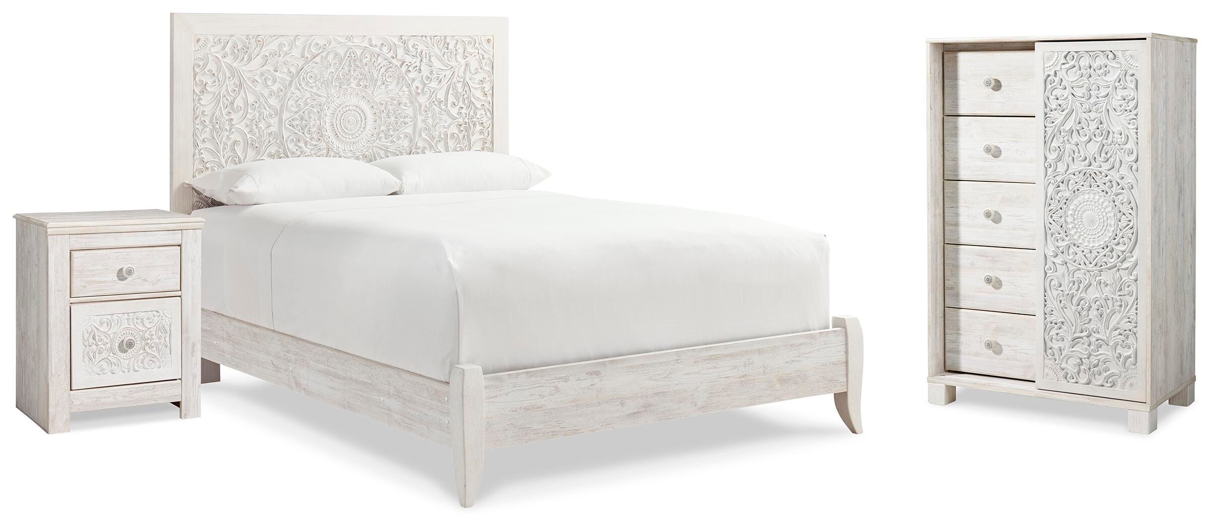 Cama queen con paneles, cómoda y mesita de noche Paxberry - image 1