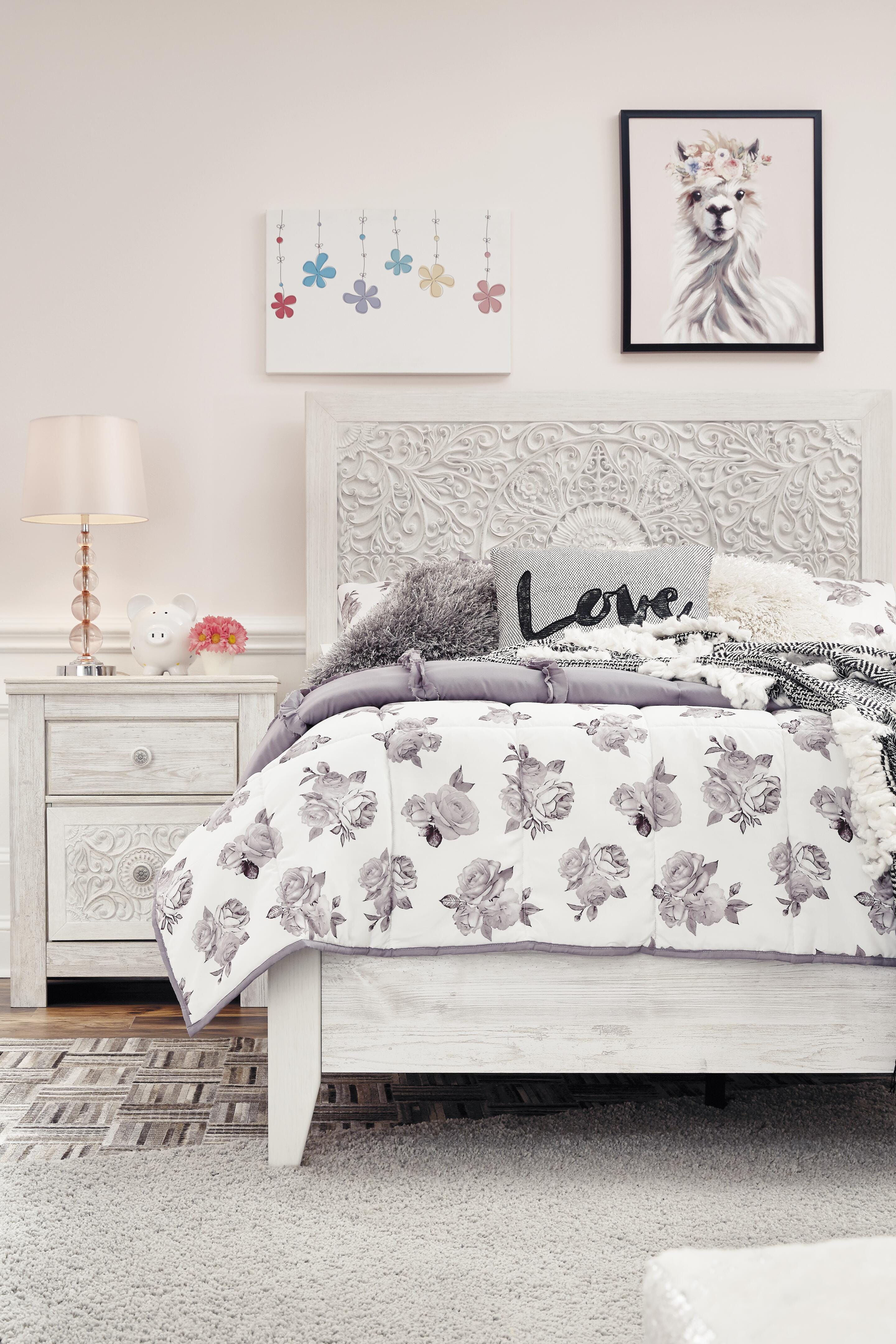 Paxberry Full Panel Bed with Nightstand, Whitewash, large