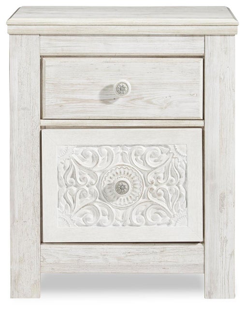 Paxberry 25" 2 Drawer Charging Nightstand, Whitewash