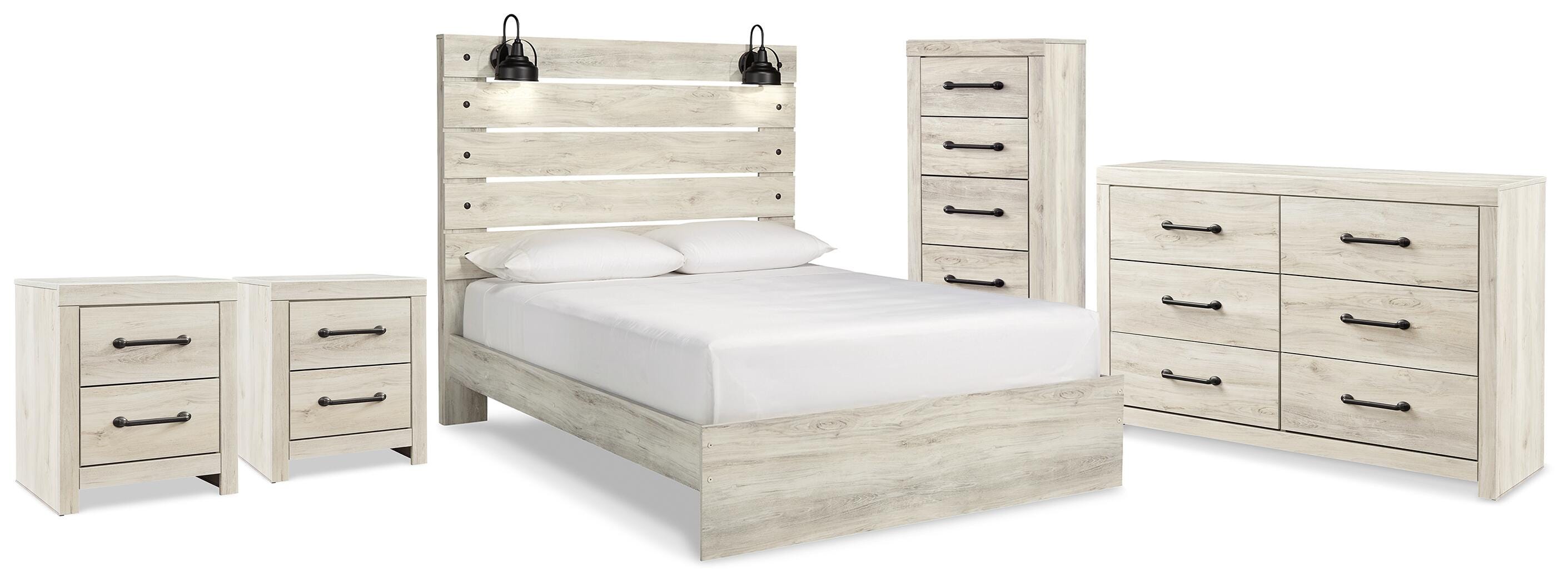 Cama de panel Queen con almacenamiento, cómoda, baúl y 2 mesitas de noche Cambeck - image 1