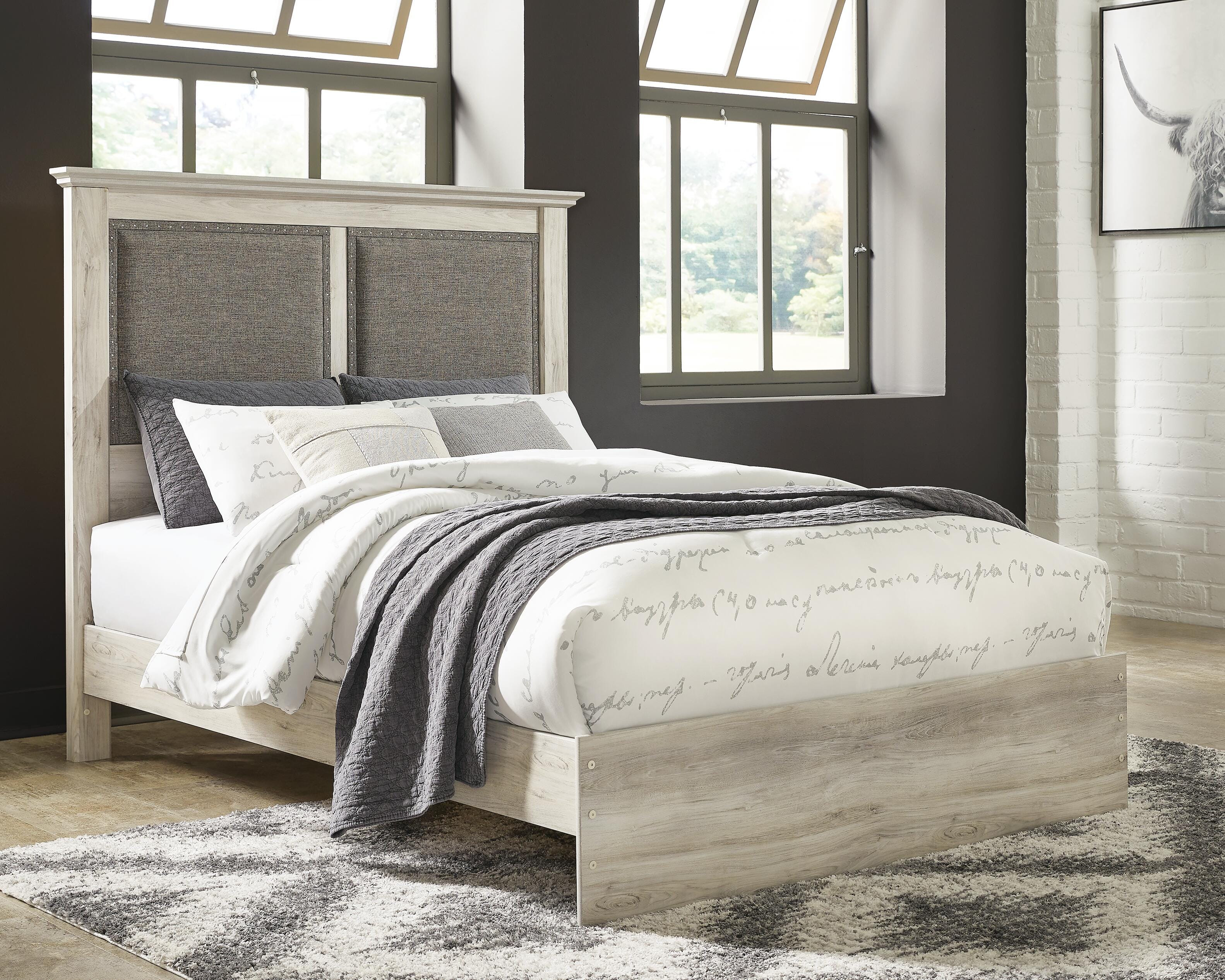 Cambeck King Upholstered Panel Bed, Whitewash, rollover