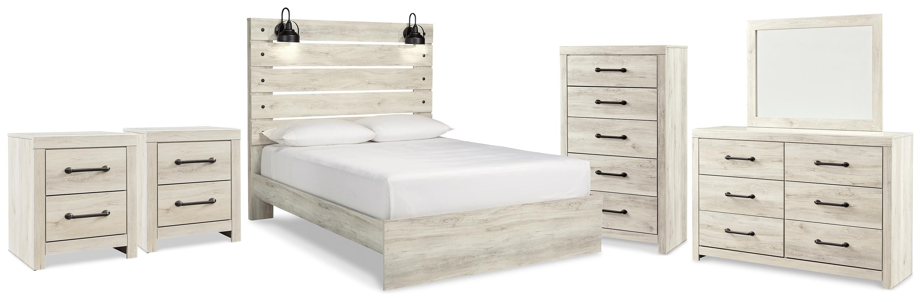 Cama Queen con Panel, Cómoda, Espejo, Chifonier y 2 Mesitas de Noche Cambeck - image 1