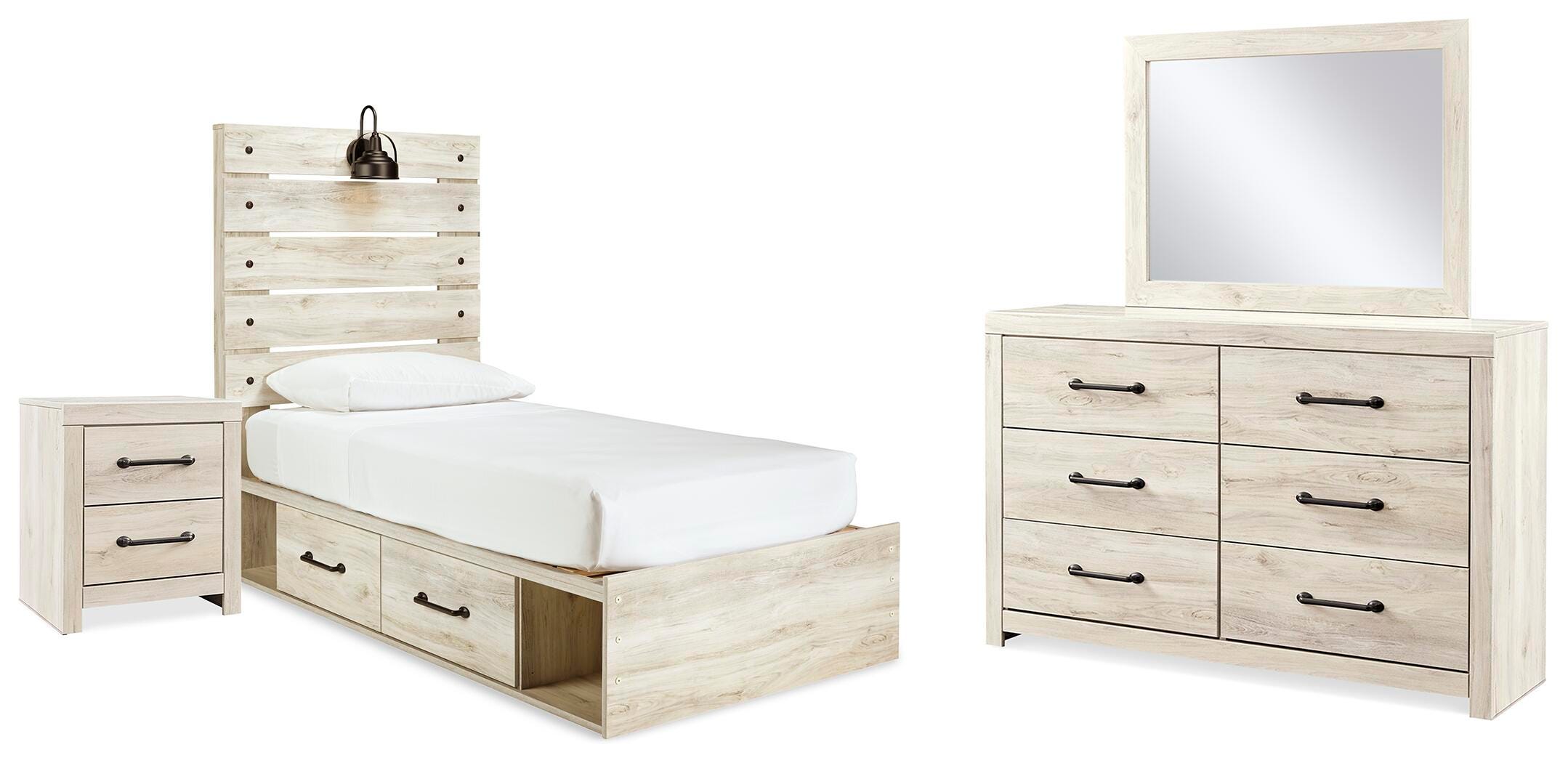 Cama individual Cambeck con almacenamiento, cómoda, espejo y mesita de noche - image 1