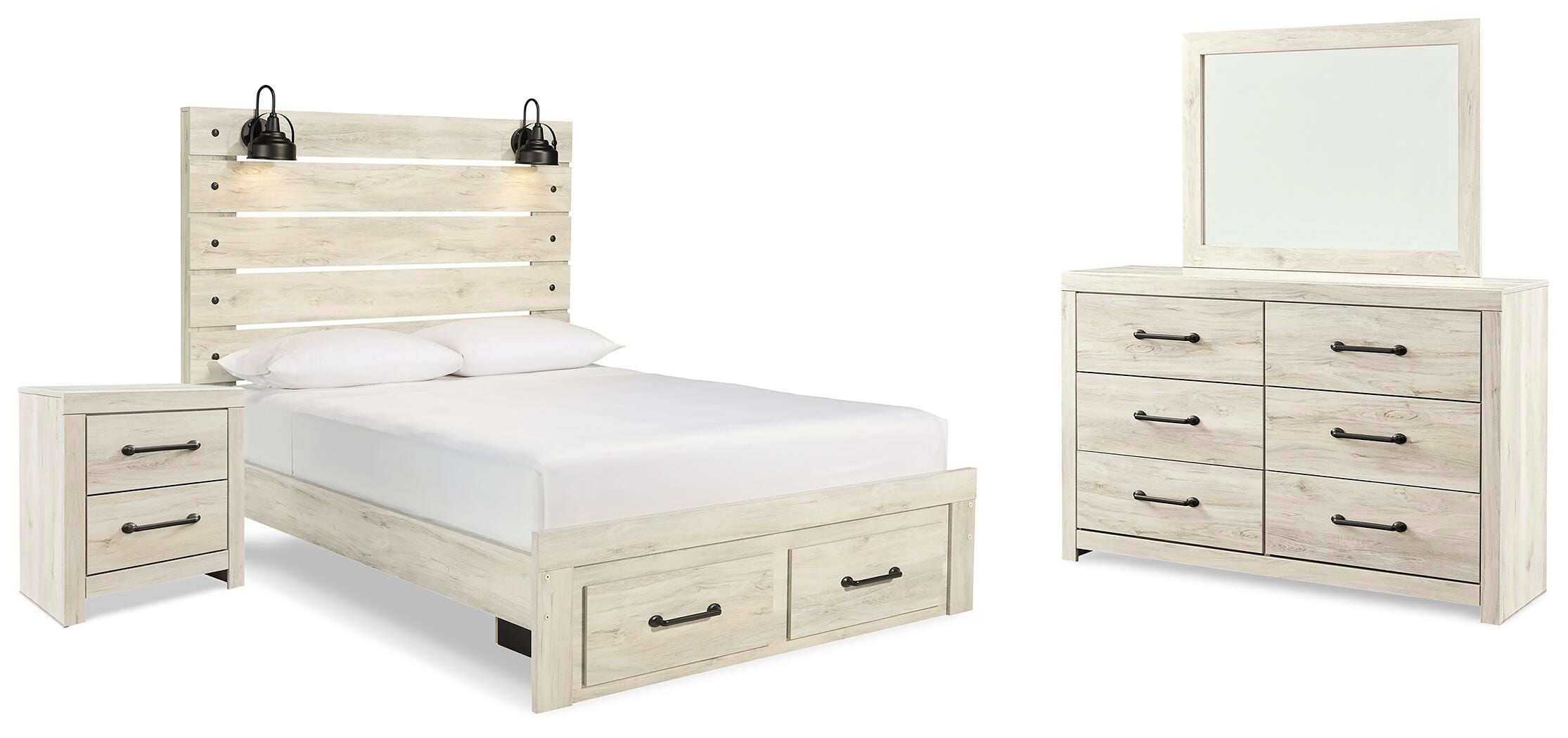 Cama Queen con panel de almacenamiento, cómoda, espejo y mesita de noche Cambeck - image 1