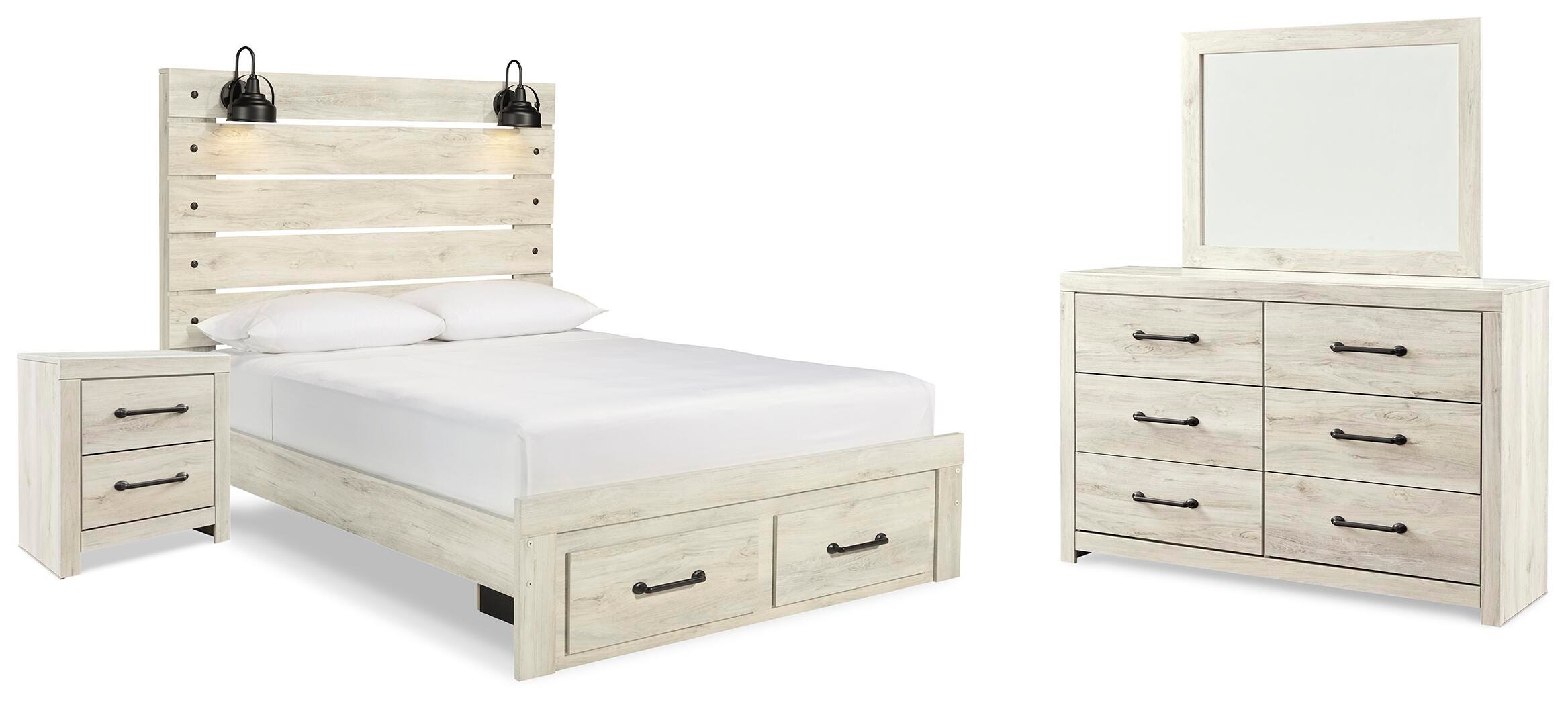 Cama Queen con panel de almacenamiento, cómoda, espejo y mesita de noche Cambeck - image 1