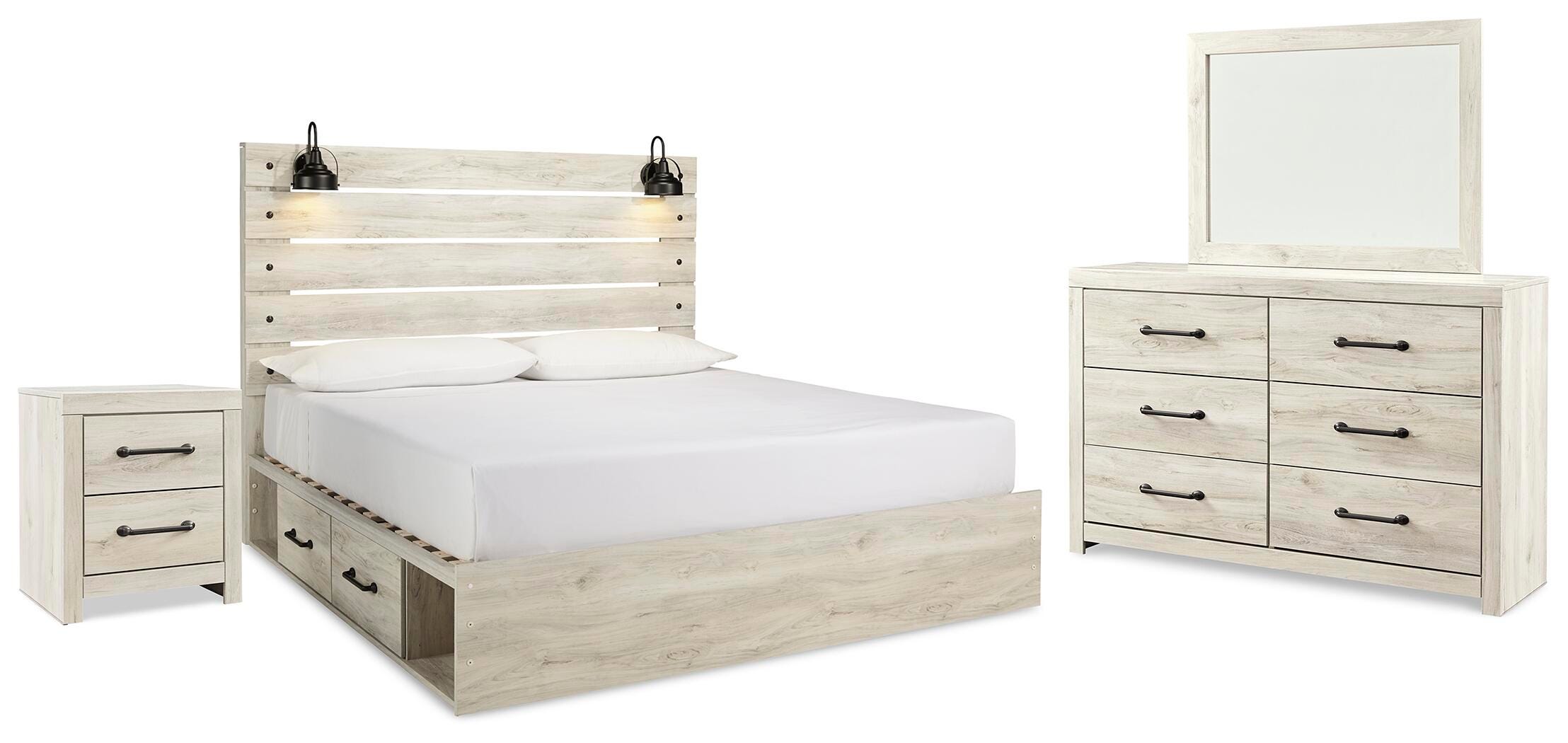 Cama King Cambeck con panel y almacenaje, cómoda, espejo y mesita de noche - image 1