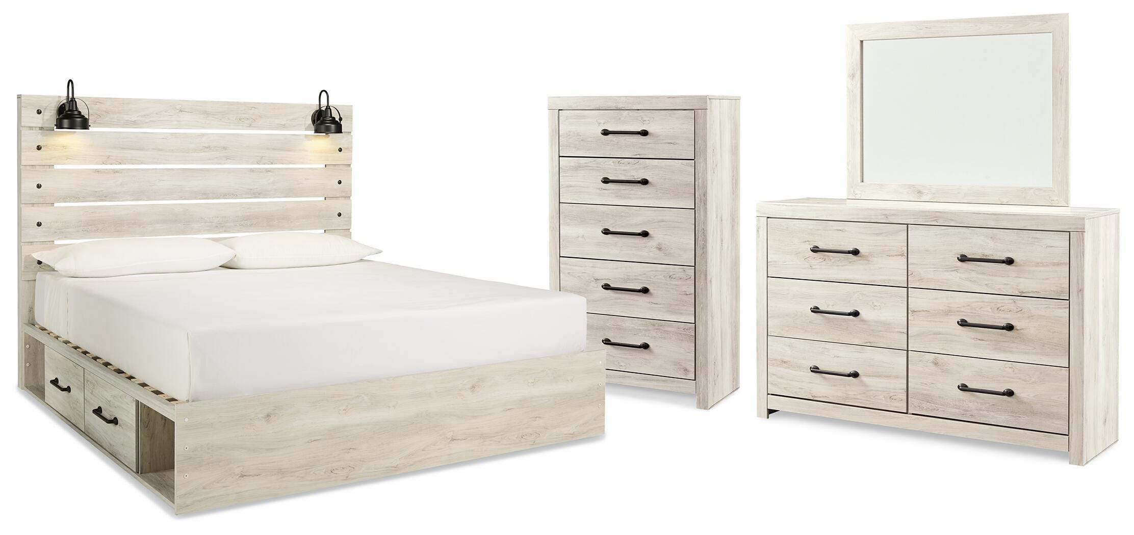 Cama king de paneles Cambeck con almacenaje, cómoda, espejo y sinfonier - image 1