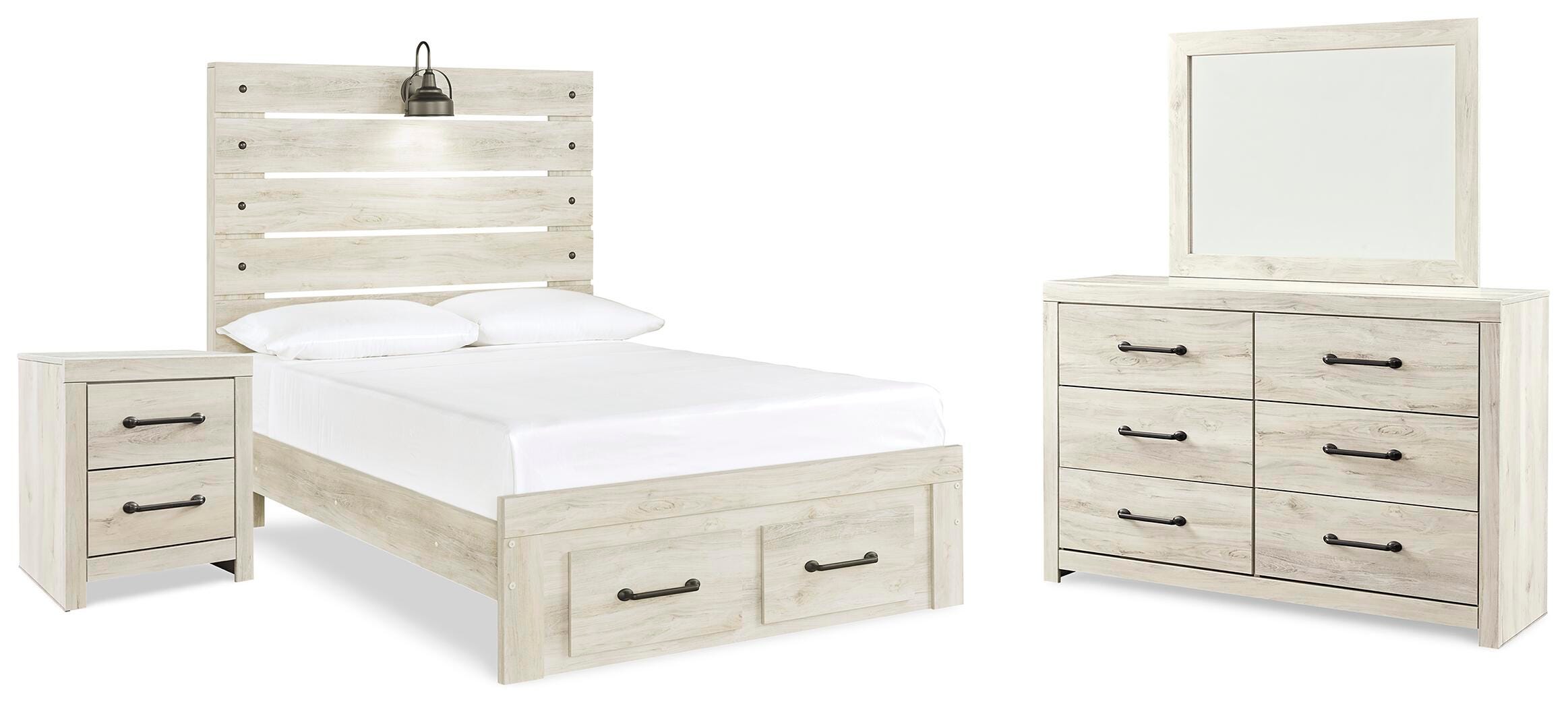 Cama de panel completo, cómoda, espejo y mesita de noche Cambeck - image 1