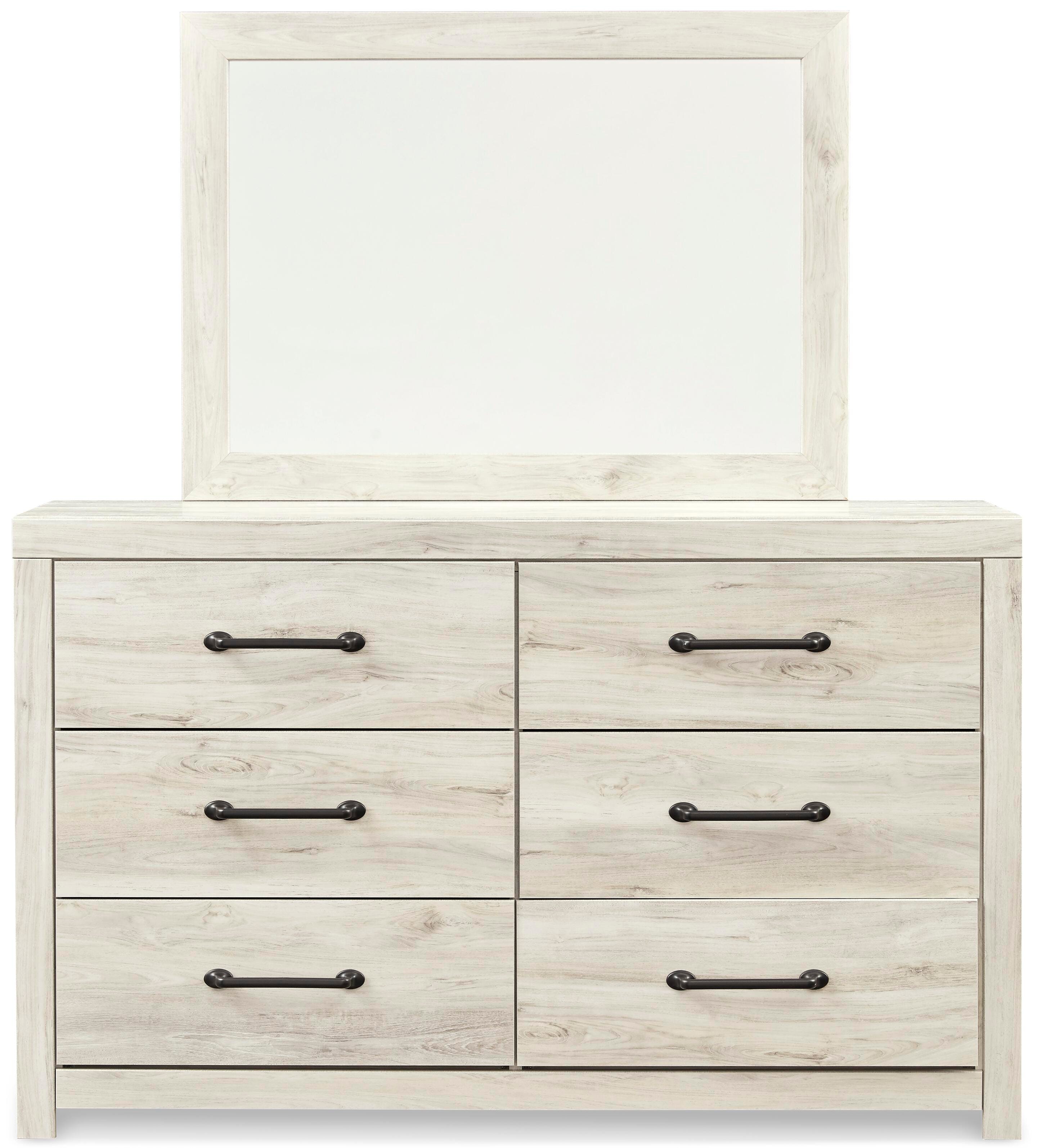 Cambeck Twin Panel Headboard Bed with Mirrored Dresser, Whitewash, large