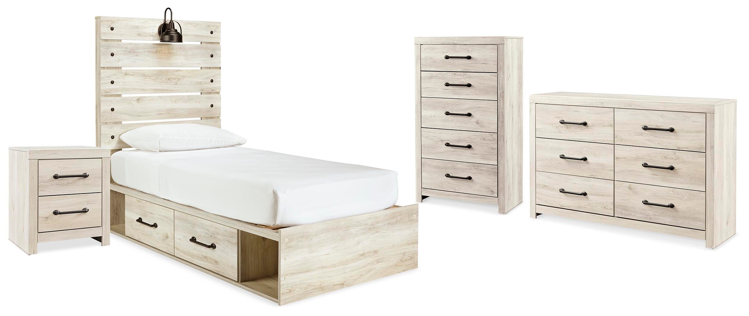 Juego de dormitorio Cambeck: cama individual, tocador, cómoda y mesita de noche - image 1