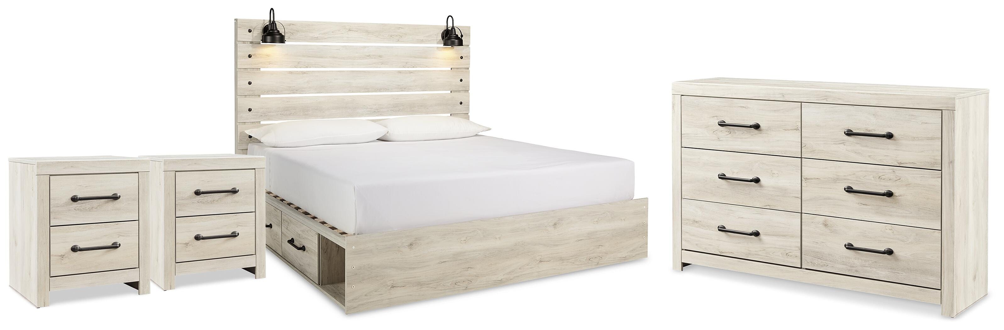 Cama con panel de almacenamiento King, cómoda y 2 mesitas de noche Cambeck - image 1
