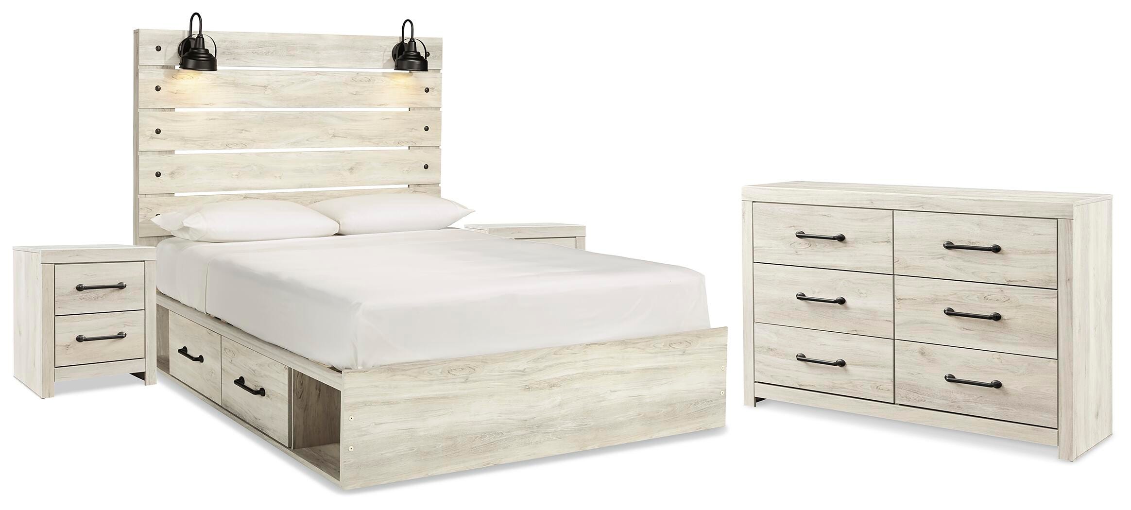 Cama Queen Cambeck con paneles y almacenamiento, cómoda y 2 mesitas de noche - image 1