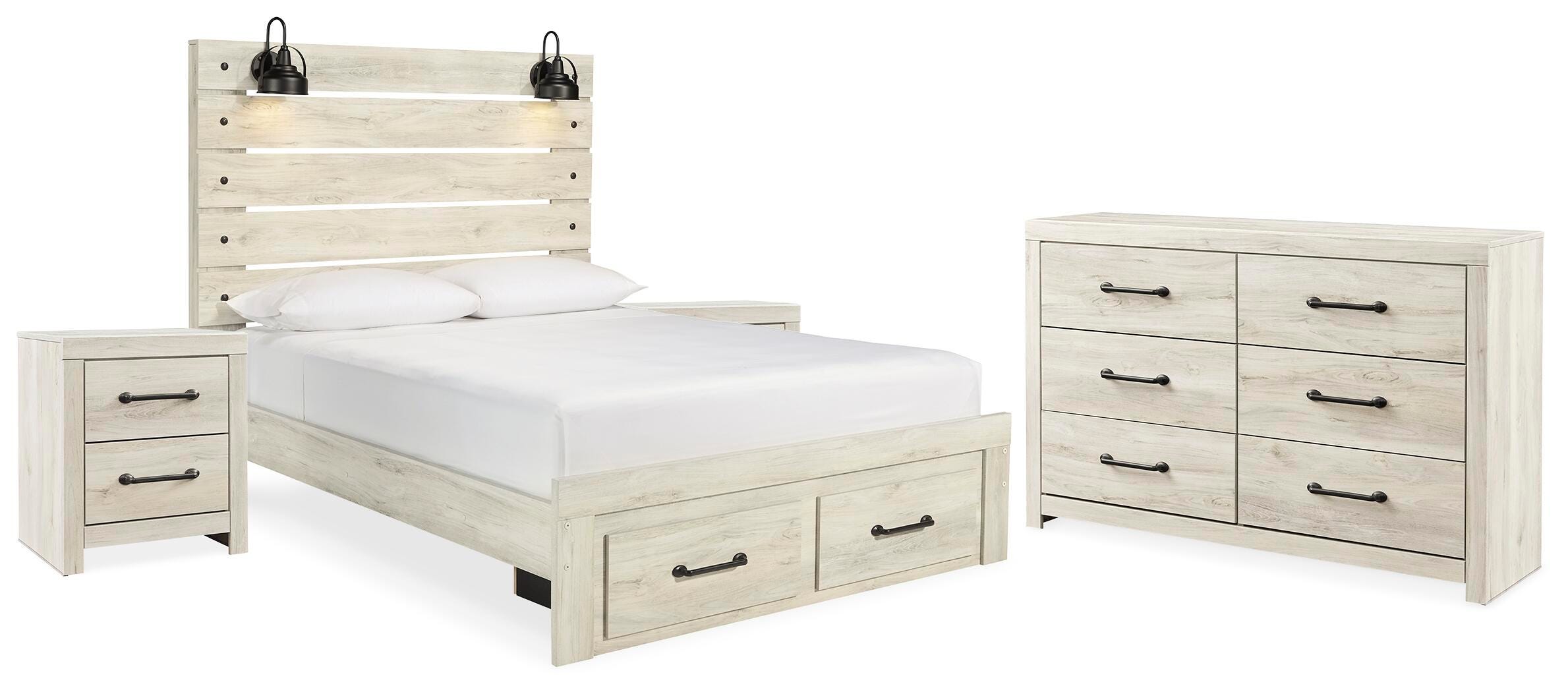Cama de almacenamiento Cambeck Queen con panel, cómoda y 2 mesitas de noche - image 2
