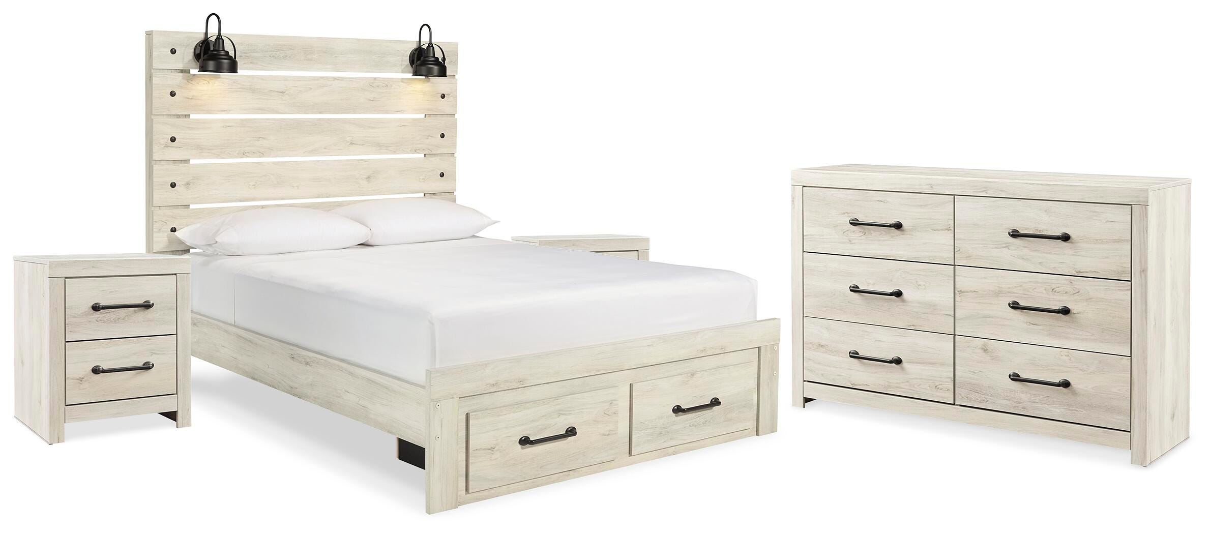 Cama de almacenamiento Cambeck Queen con panel, cómoda y 2 mesitas de noche - image 1
