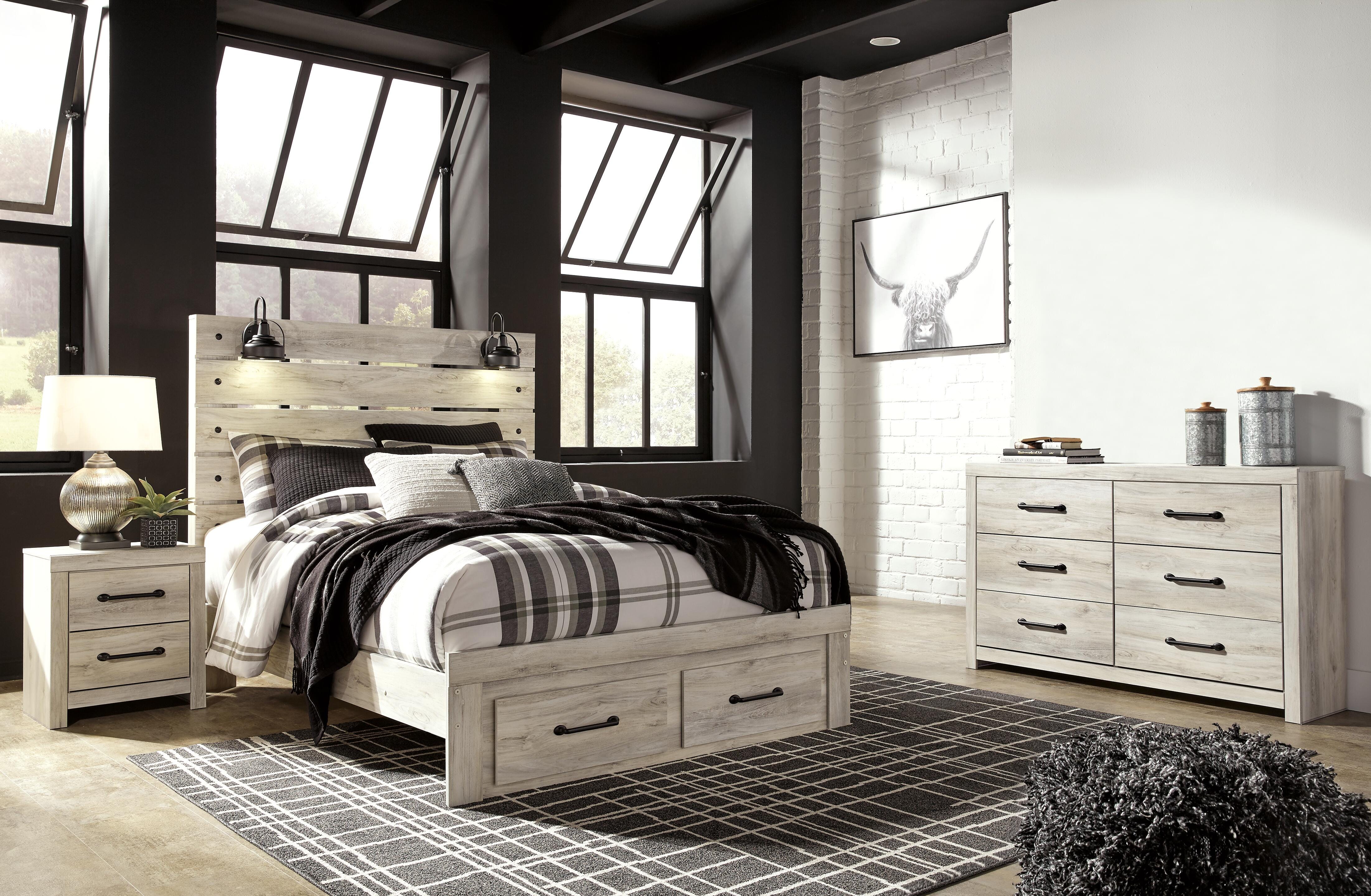 Cama de almacenamiento Cambeck Queen con panel, cómoda y 2 mesitas de noche - image 1