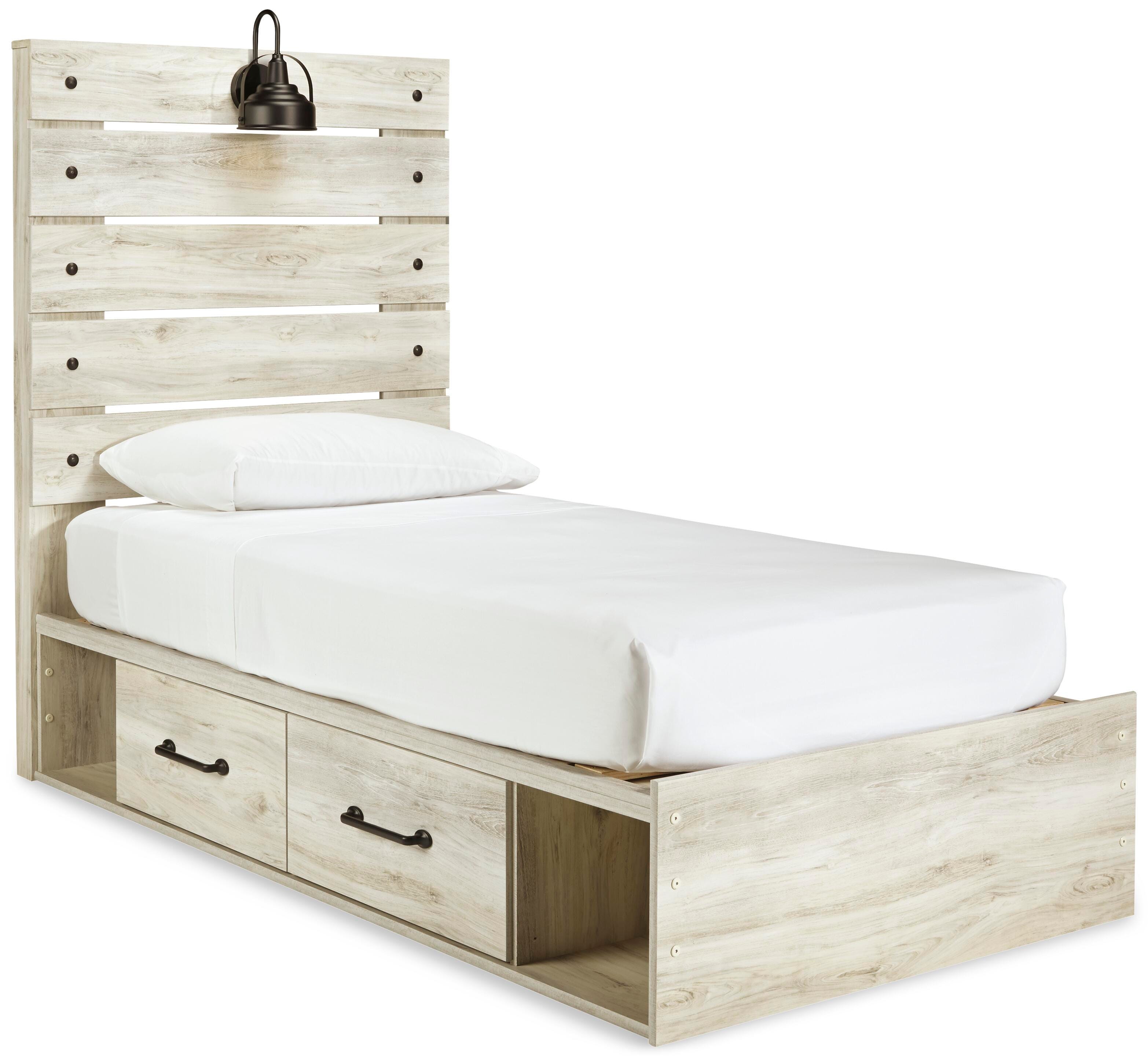 Cambeck Twin Panel Bed with 4 Storage Drawers with Dresser, Whitewash, large