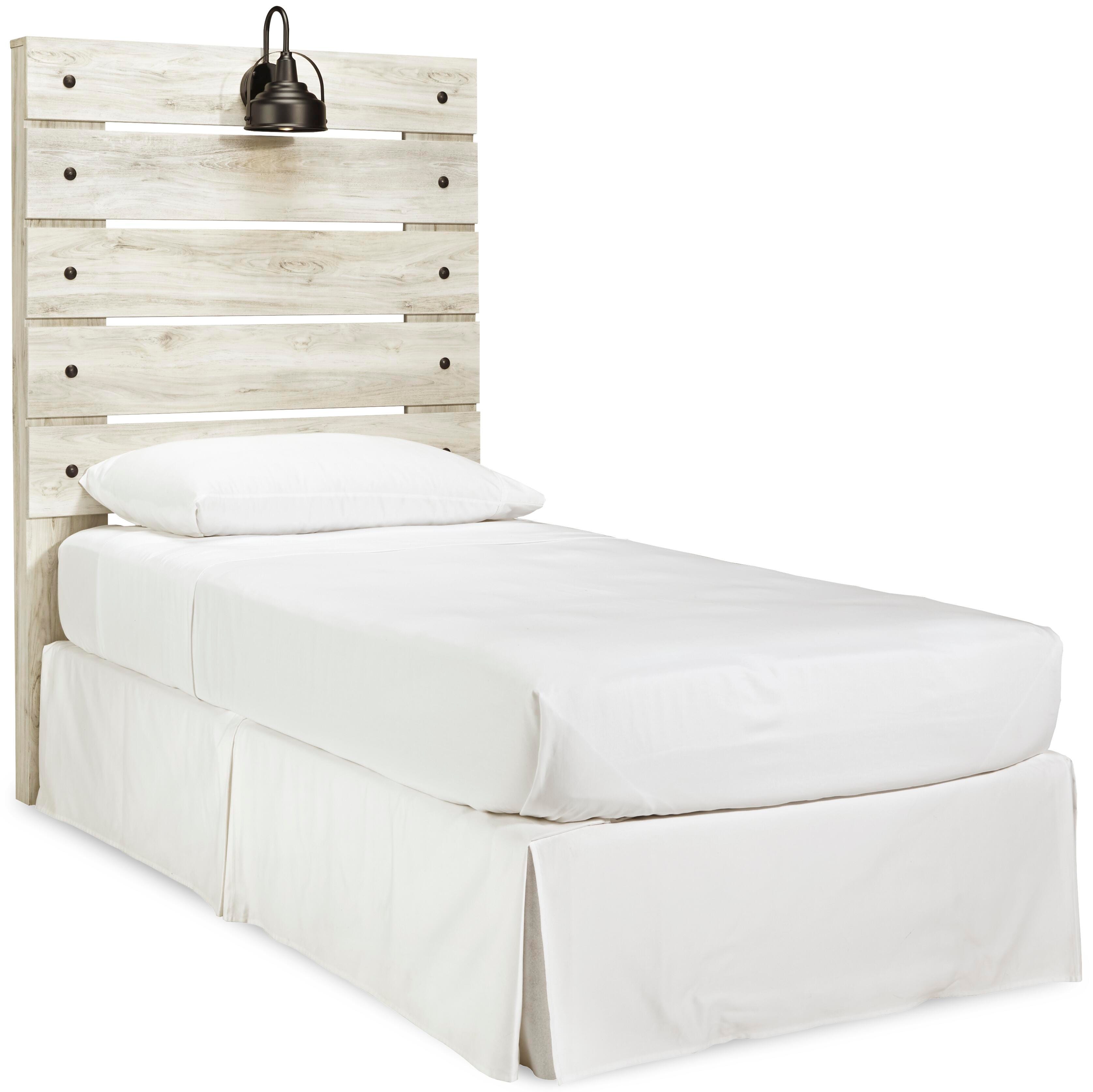 Cambeck Twin Panel Headboard Bed with Mirrored Dresser, Whitewash, large