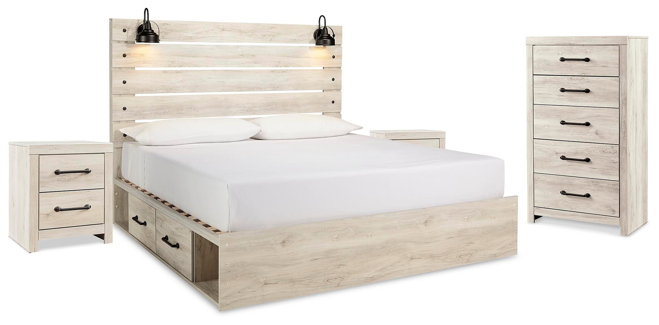 Cama King con paneles Cambeck con almacenaje, cómoda y 2 mesitas de noche - image 1