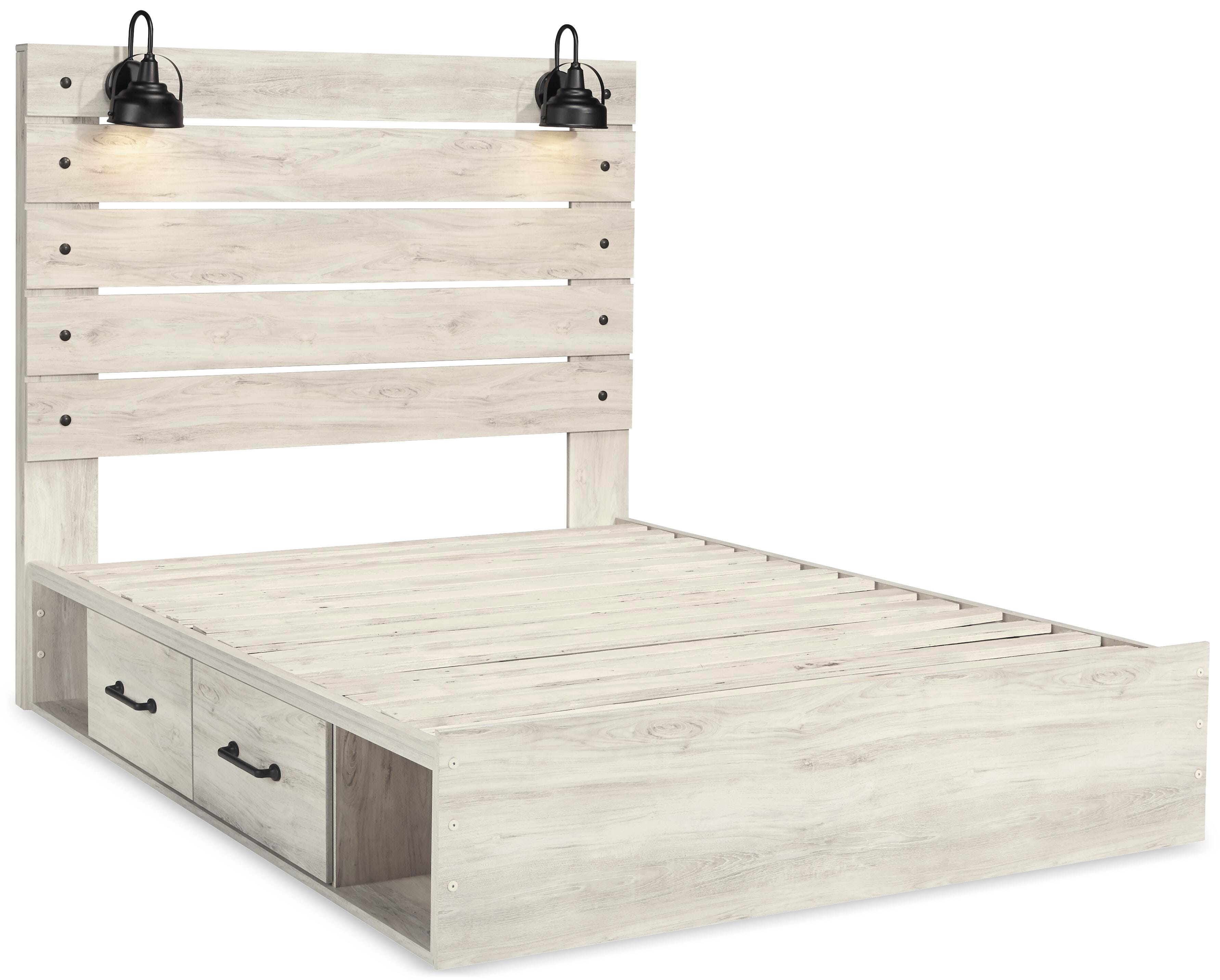 Cambeck Queen Panel Bed with 2 Storage Drawers with Dresser, Whitewash, large