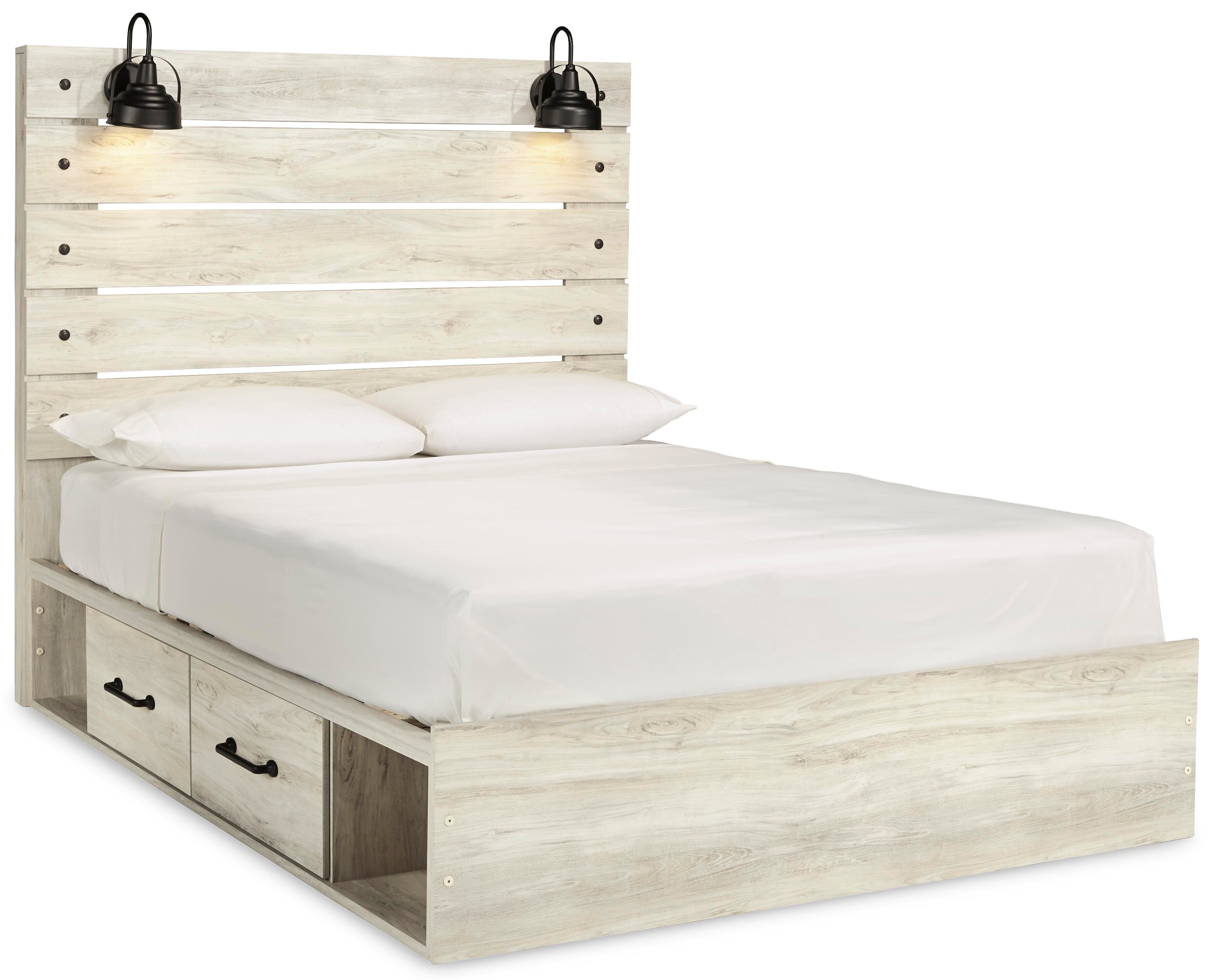 Cambeck Queen Panel Bed with 4 Storage Drawers with Dresser, Whitewash, large