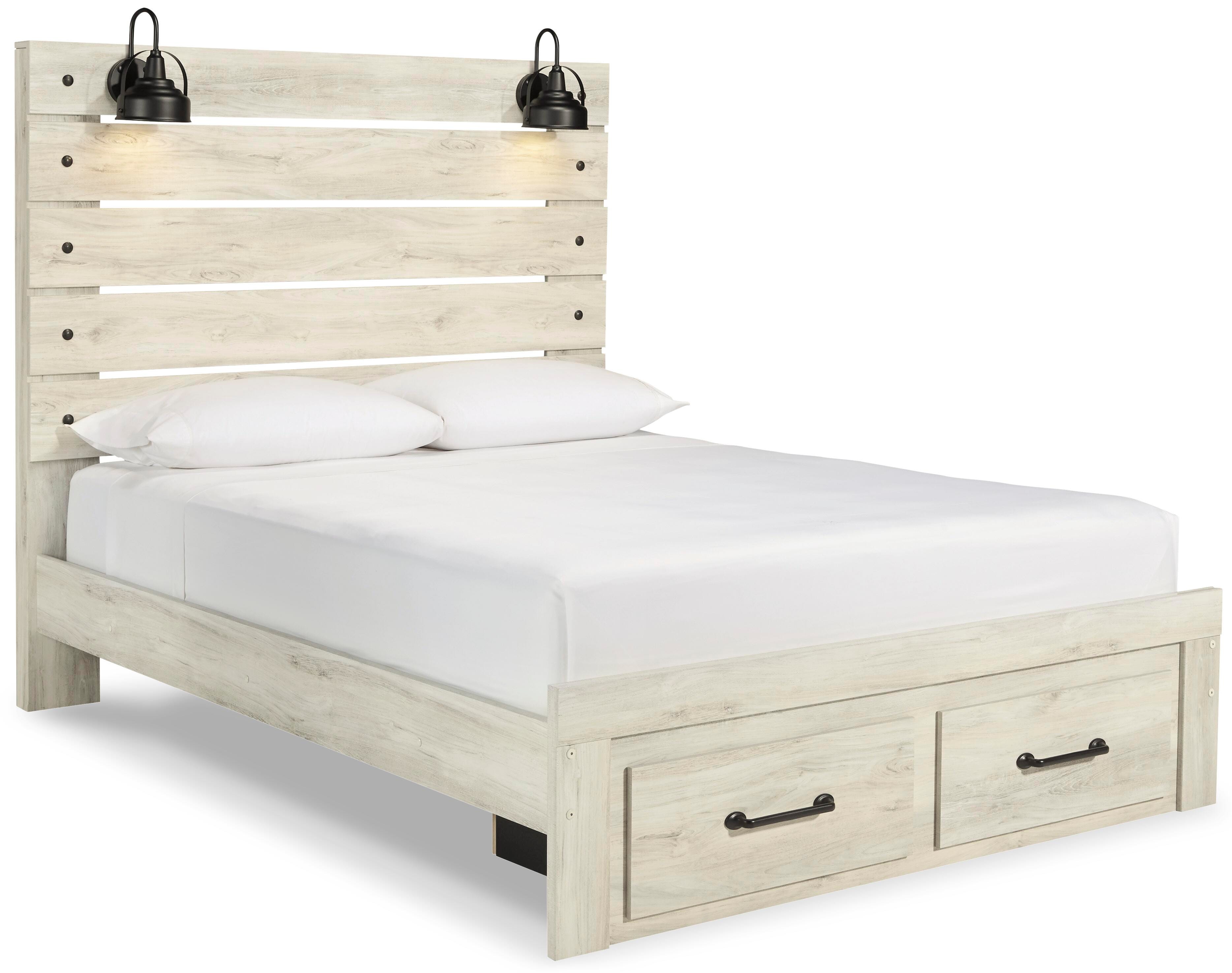 Cambeck Queen Panel Bed with 2 Storage Drawers with Dresser, Whitewash, large