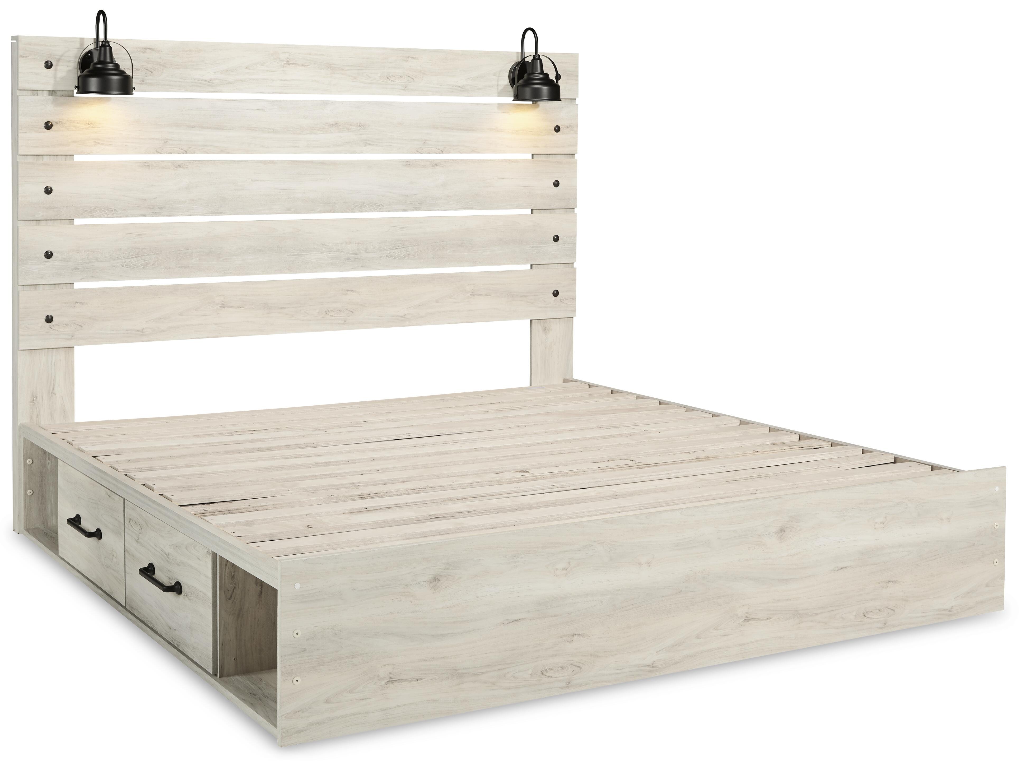 Cambeck King Panel Bed with 2 Storage Drawers with Dresser, Whitewash, large