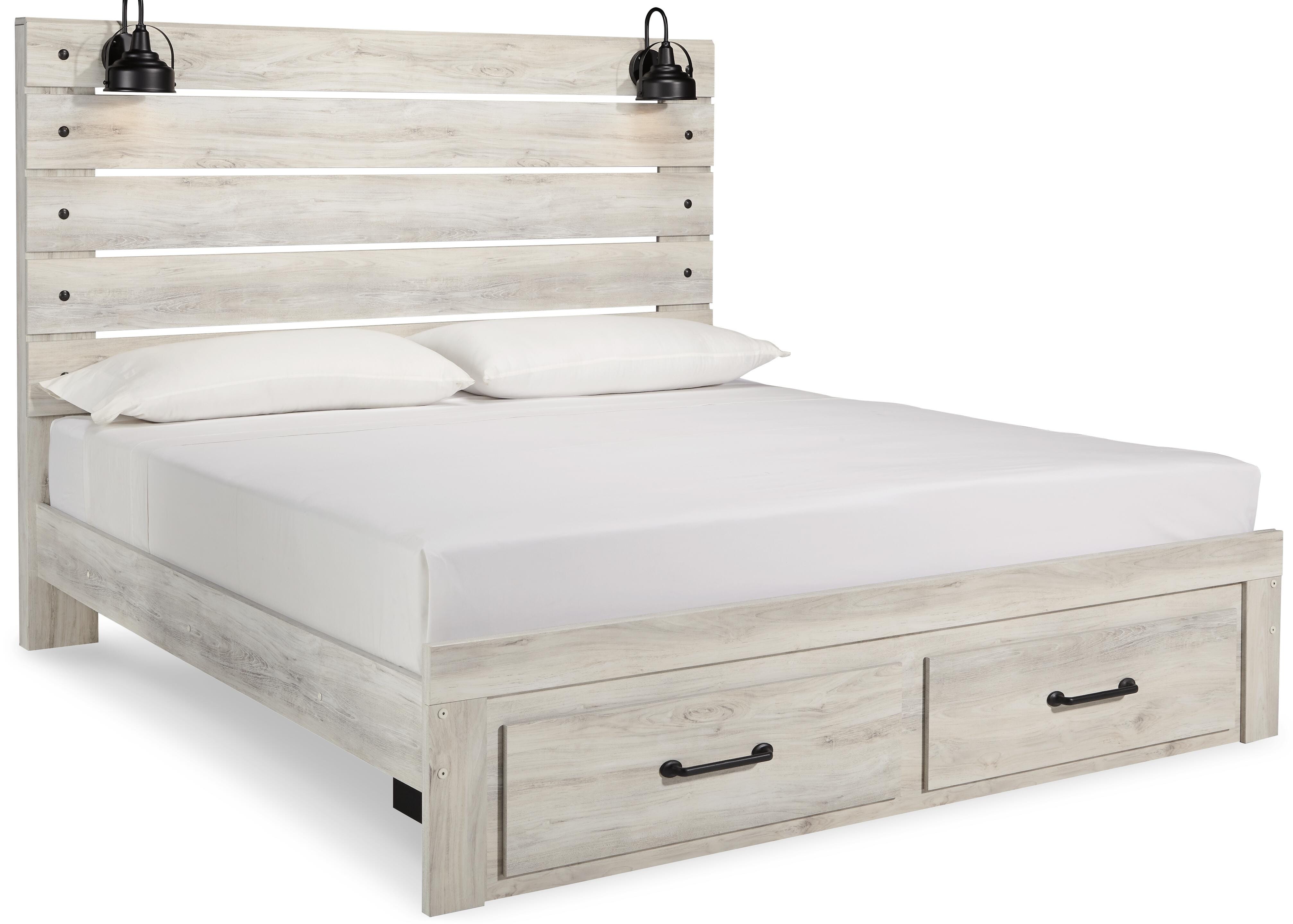 Cambeck King Panel Bed with 2 Storage Drawers with Dresser, Whitewash, large