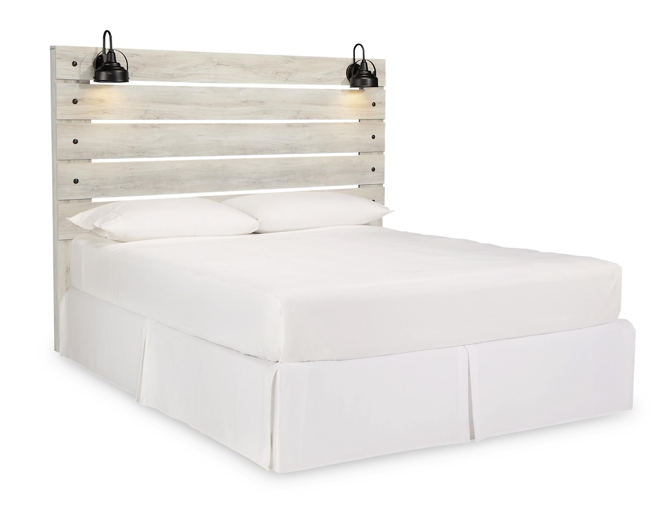 Cambeck King Panel Headboard Bed with Mirrored Dresser, Whitewash, large