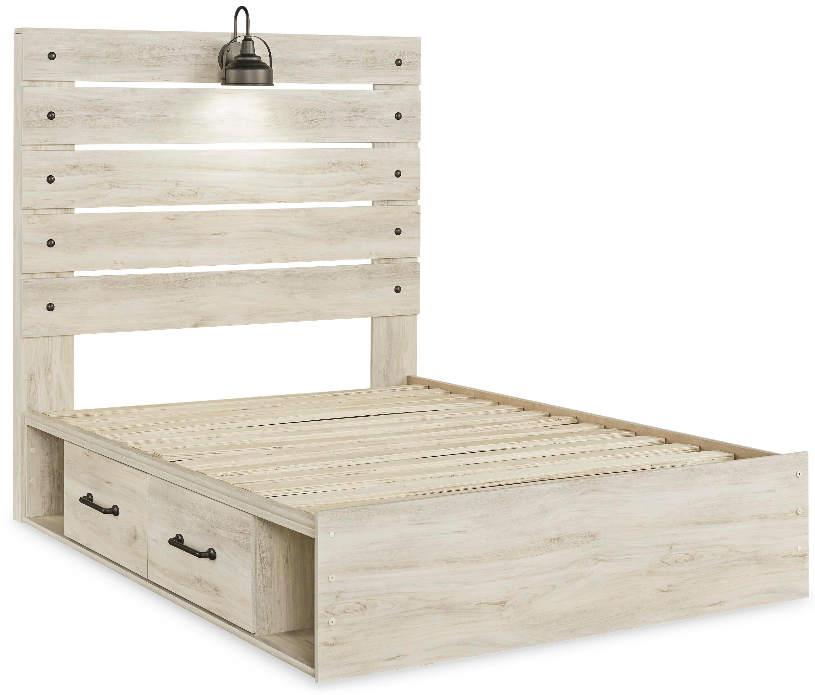 Cambeck Full Panel Bed with 2 Storage Drawers with Dresser, Whitewash, large