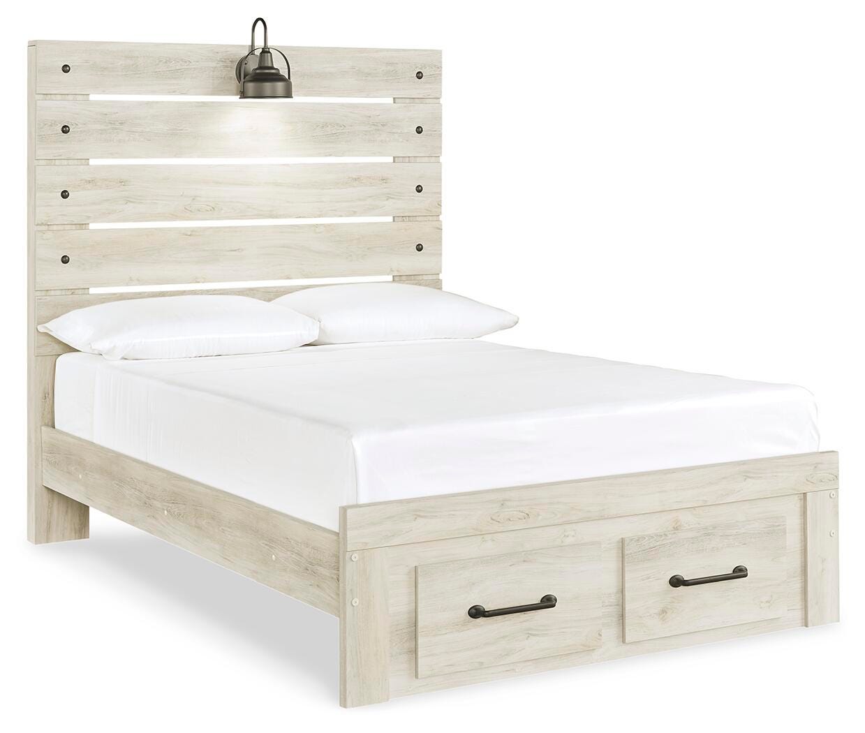 Cambeck Full Panel Bed with 2 Storage Drawers, Whitewash, large