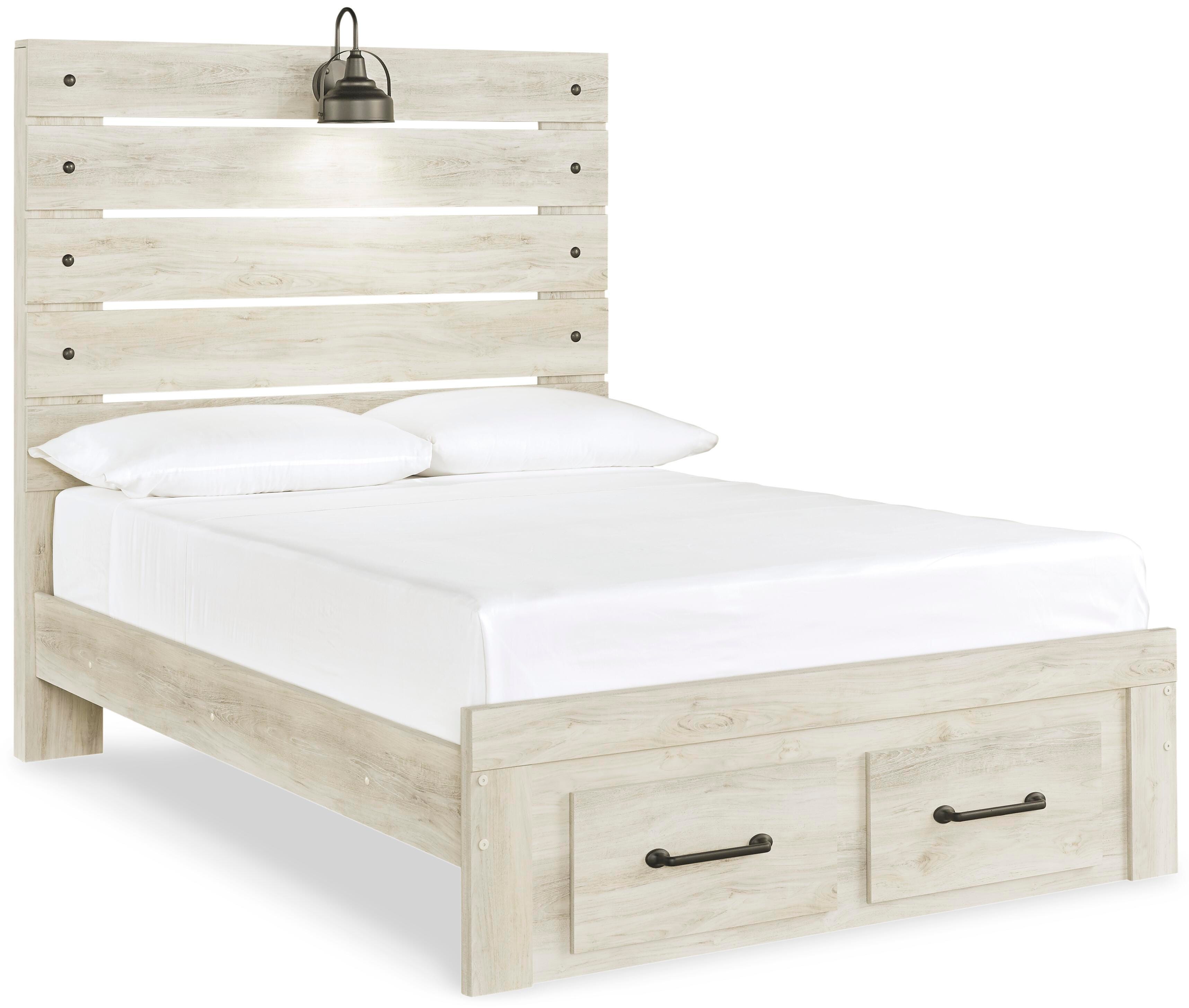 Cambeck Full Panel Bed with 2 Storage Drawers with Dresser, Whitewash, large