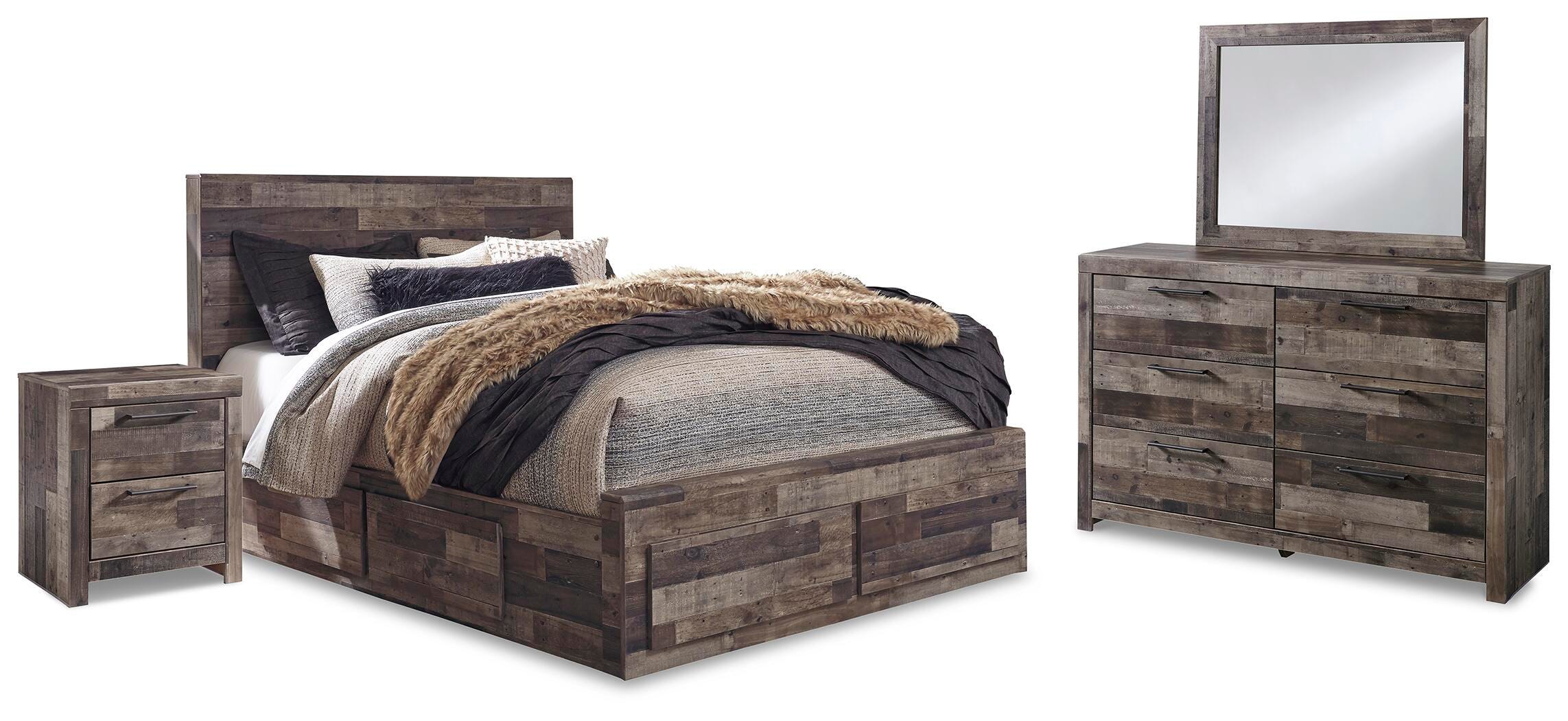 Cama Derekson Queen con almacenamiento, tocador, espejo y 2 mesitas de noche - image 1