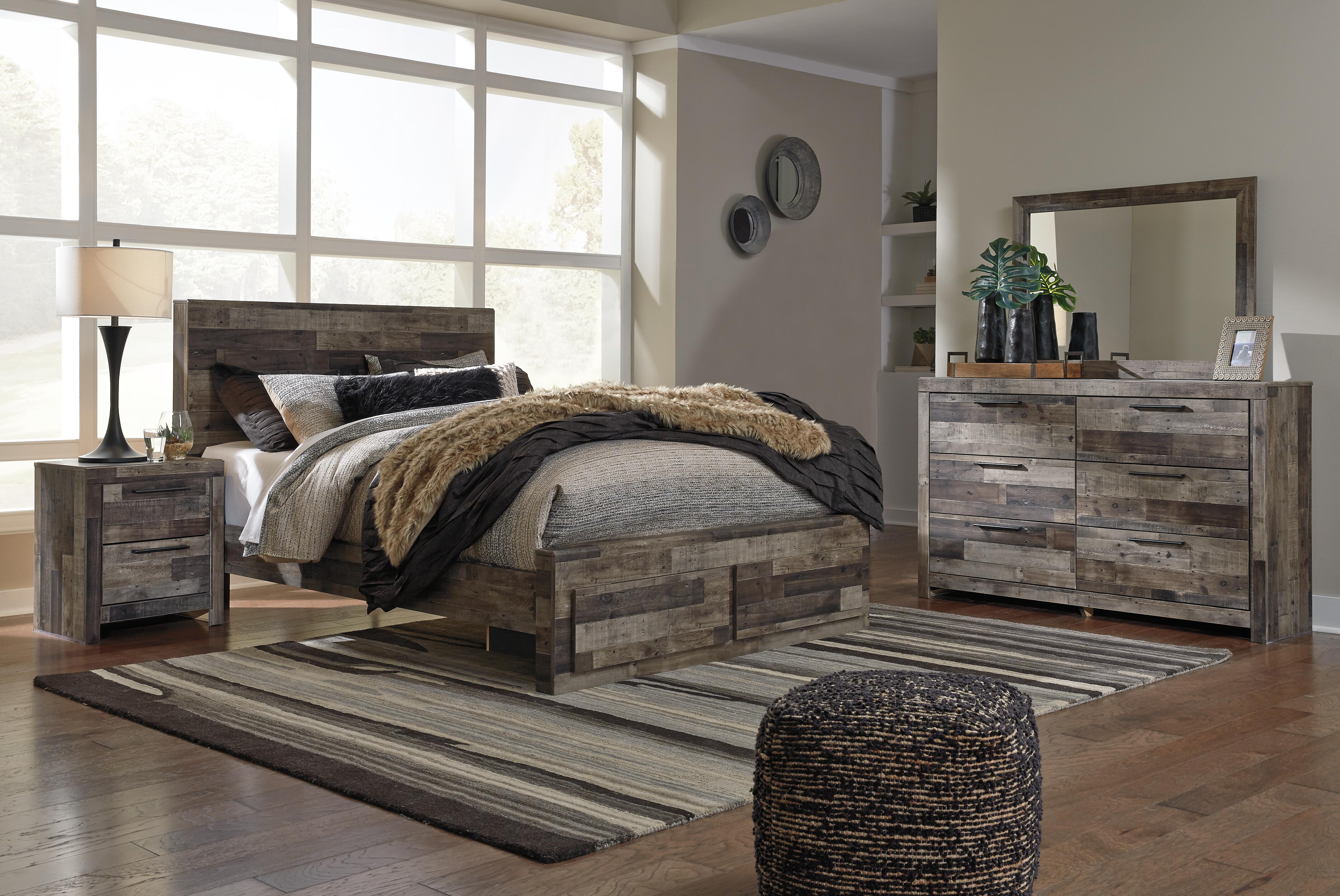Cama Derekson Queen con almacenamiento en panel, tocador con espejo y mesita de noche - image 1