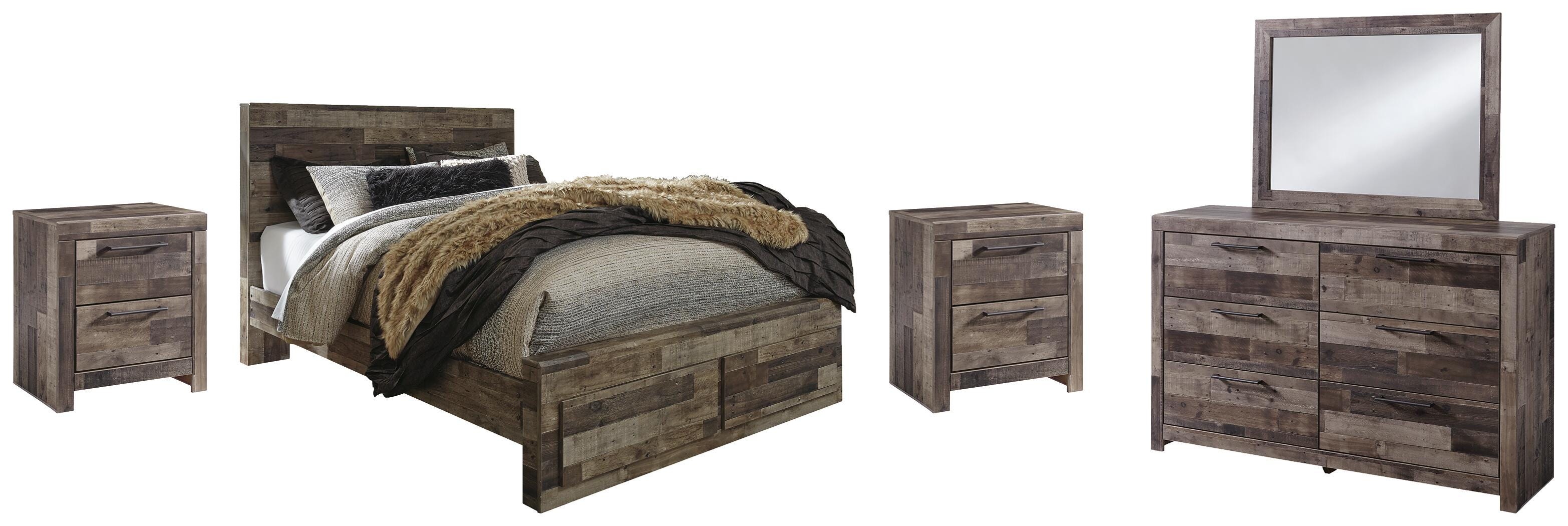 Cama Derekson Queen con almacenamiento en panel, cómoda, espejo y 2 mesitas de noche - image 1