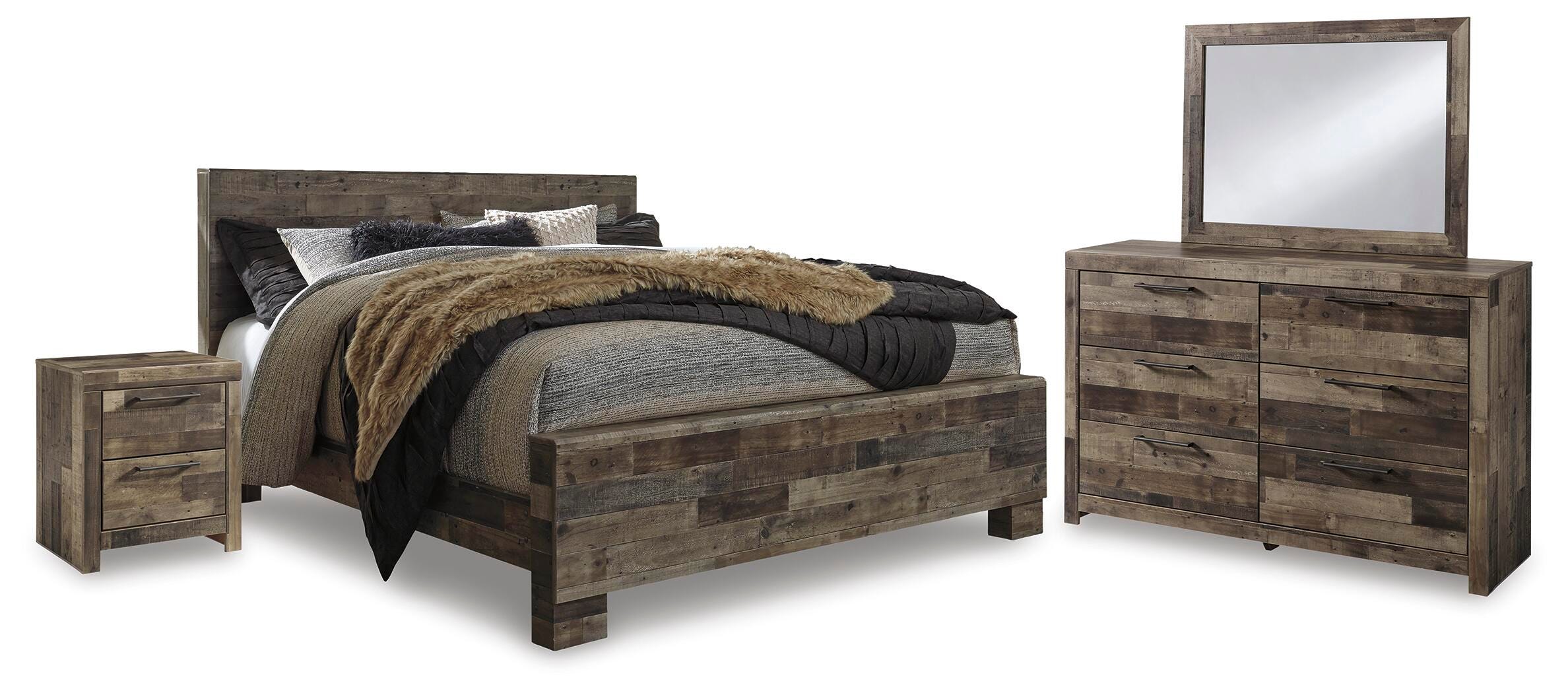 Cama King Size, Cómoda, Espejo y Mesita de Noche Derekson - image 1