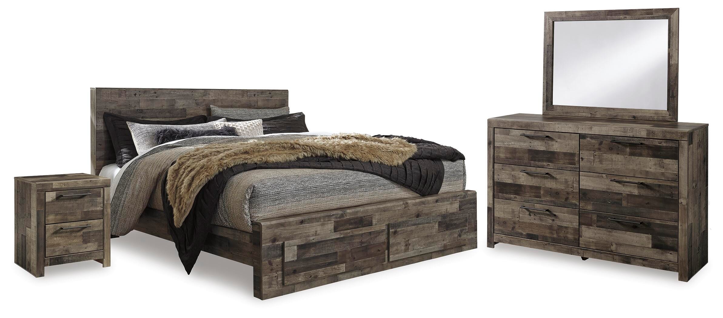 Cama tamaño King, tocador, espejo y 2 mesitas de noche Derekson - image 1
