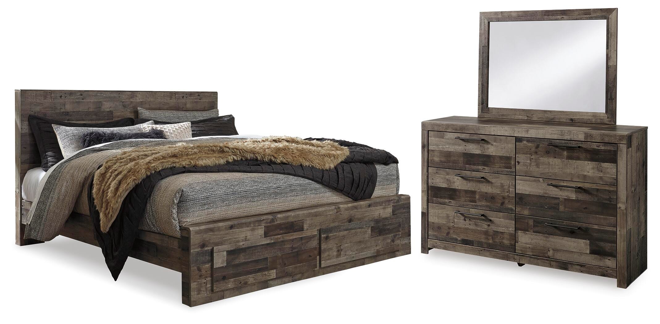 Cama con almacenaje, cómoda y espejo Derekson King - image 1