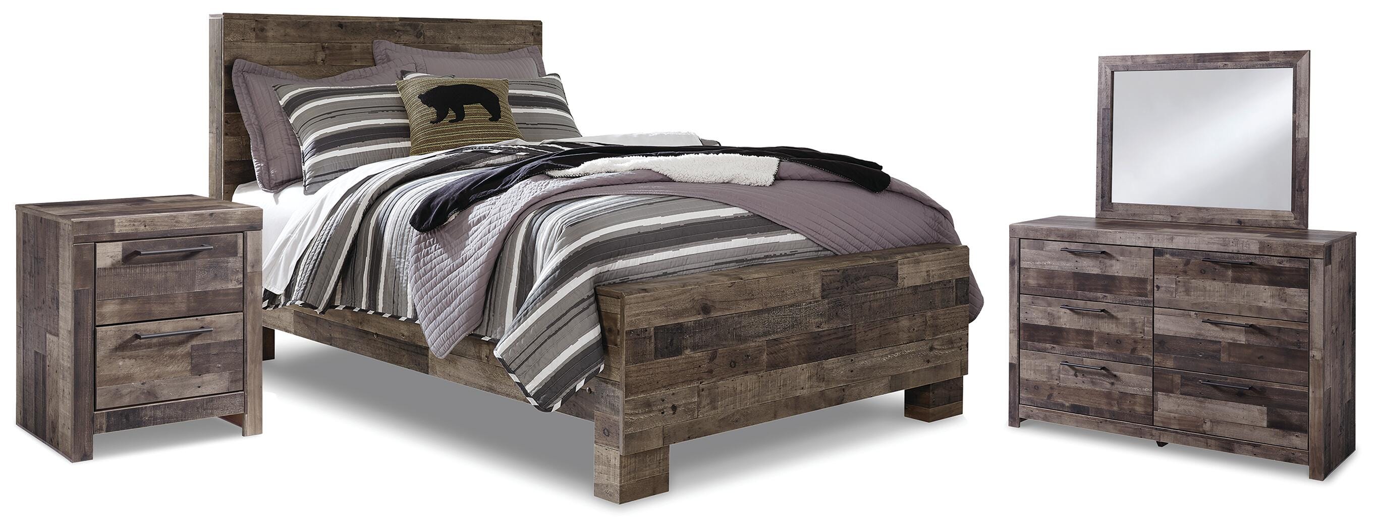 Cama de panel completo Derekson, cómoda, espejo y mesita de noche - image 1