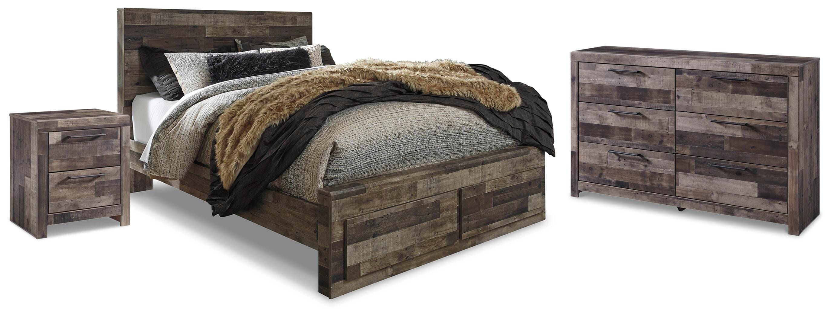 Cama Derekson Queen con almacenamiento en el panel, cómoda y mesita de noche - image 1