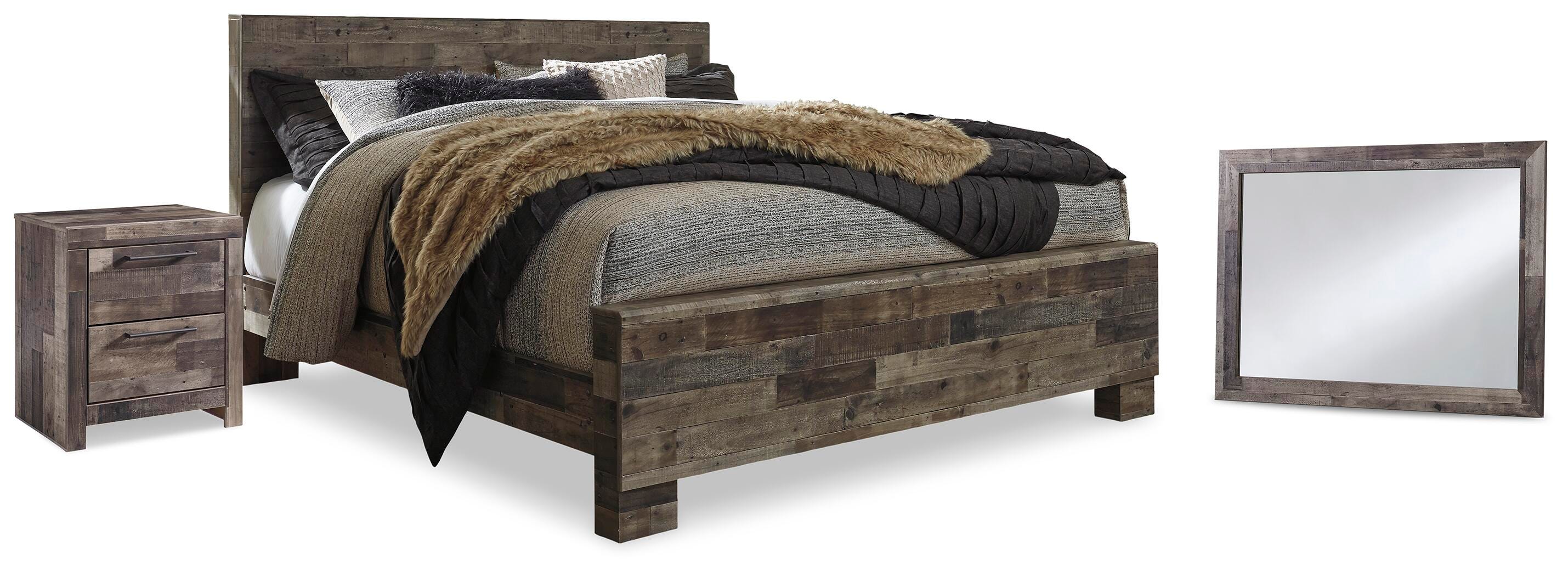Cama de panel, espejo y mesita de noche Derekson King - image 1